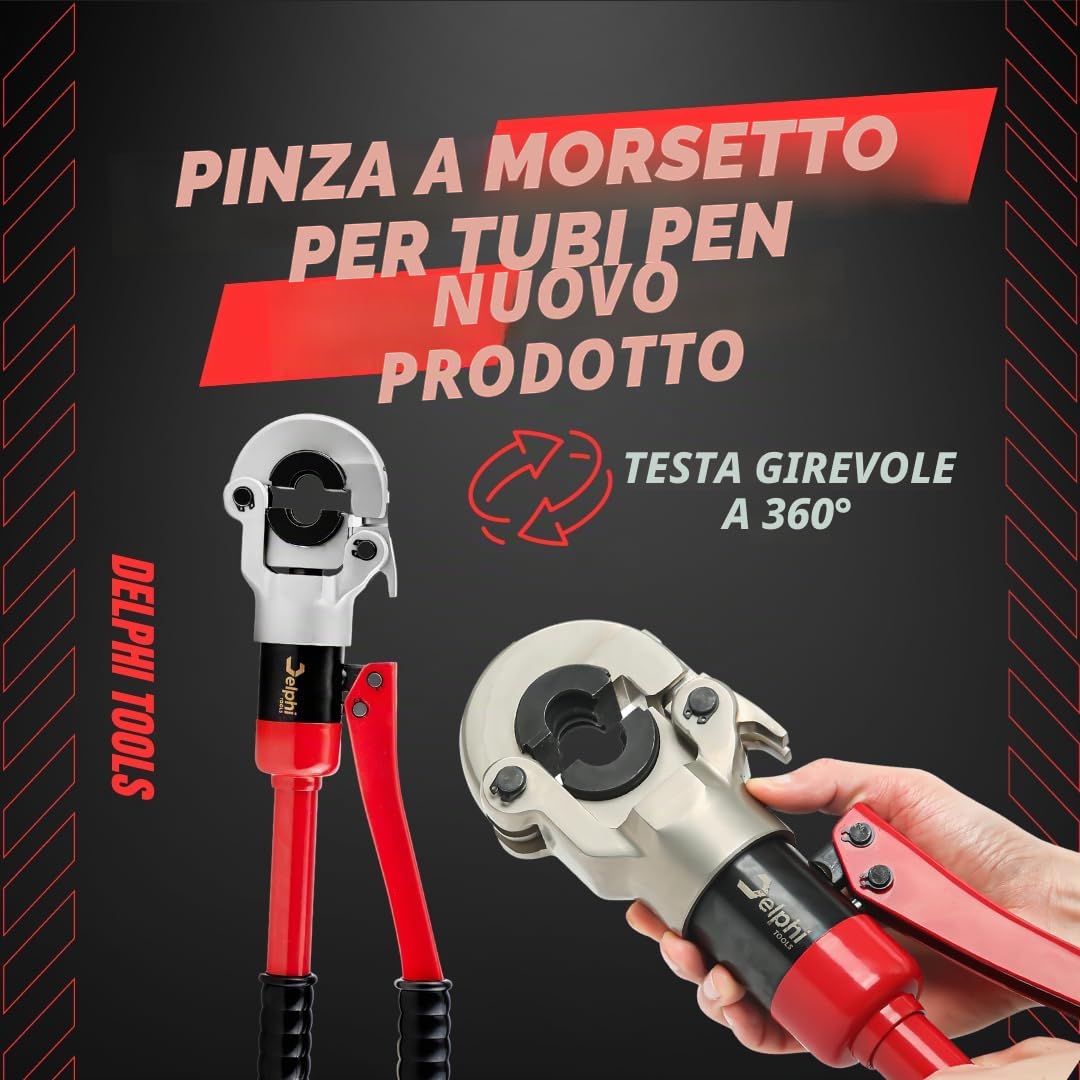 DELPHI Pinza a Crimpare per Tubi Da 6-32 mm Crimpatrice Idraulica Per Tubi Pinza Crimpatrice con Testa Rotante a 360° a 8 Tonnellate Di Pressione Professionali Pressatrice Multistrato Manuale