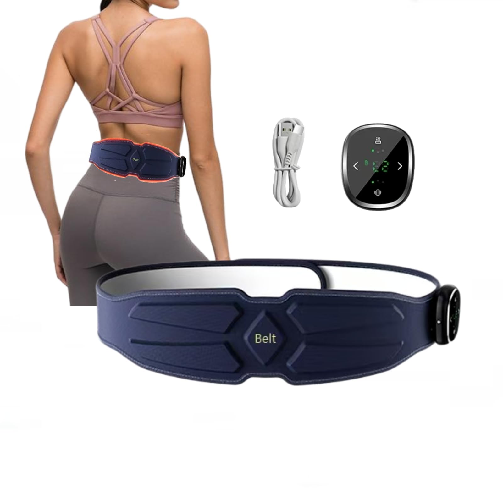 Beheizter EMS-Bauchmuskelstimulator – 3 Modi & 16-stufig einstellbarer Bauchmuskeltrainer mit Digitalanzeige, 110 cm (43,3 Zoll) langer Muskelaufbaugürtel für Bauchfettverbrennung,Körperformung