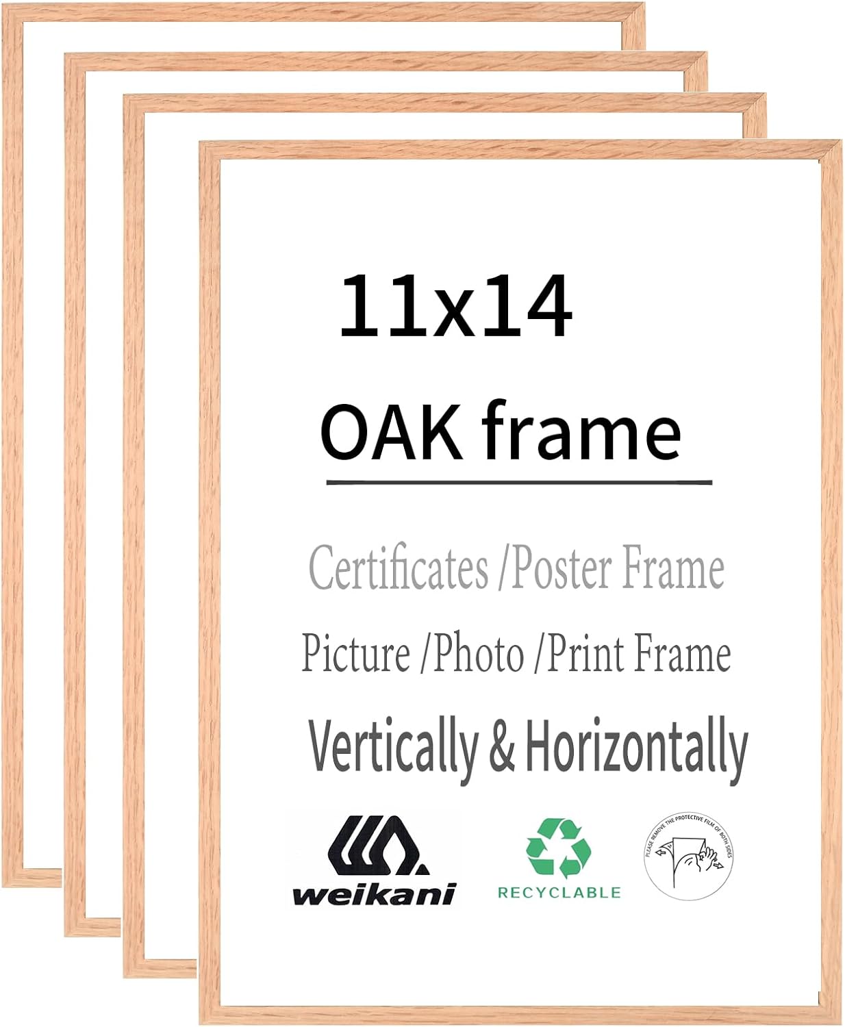 Weikani 11x14 OAK Wood Picture Frame,4 Pack-28x35cm Wood Photo Frame,Certificate Frame with Plexiglass for Wall Mount or Table Top Display