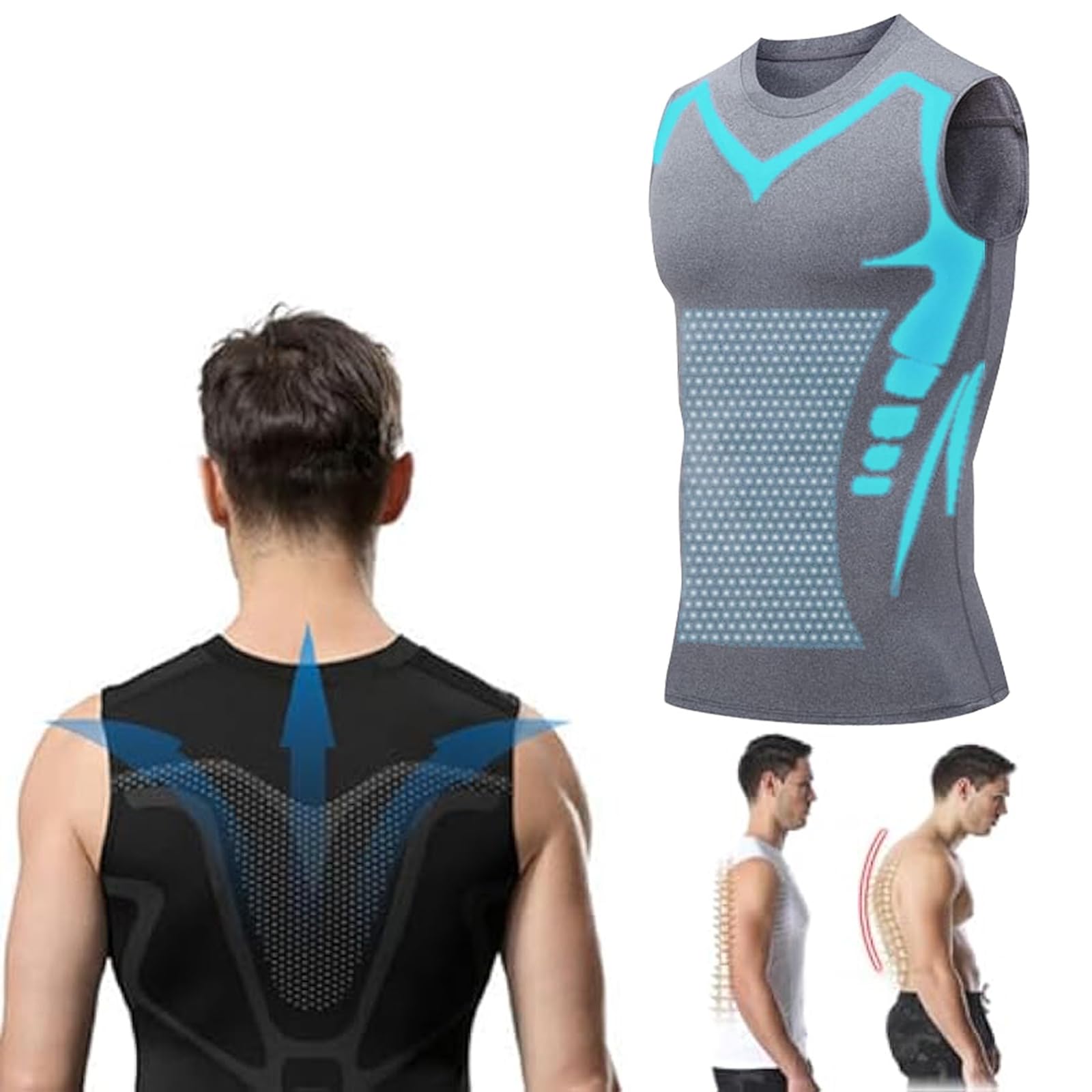 Jeeeun Menionic Tourmaline Posture Corrector Vest, 2024 New Menionic Vest - Instant Posture Corrector (Gray,XXL)
