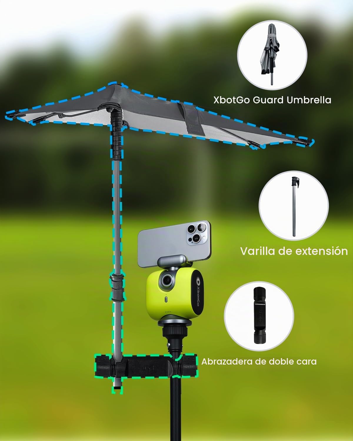 XbotGo Paraguas protector duradero y ligero para deportes al aire libre, protege el cardán/camaleón de la lluvia, viento y rayos UV