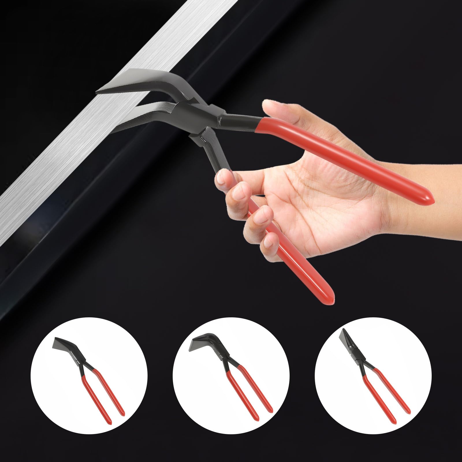 Set di 3 pinze piegate in acciaio al carbonio – 0°, 45°, 90° per lamiera, metallo, alluminio, manico ergonomico, antiruggine, leggere e precise per carrozzeria e fai da te