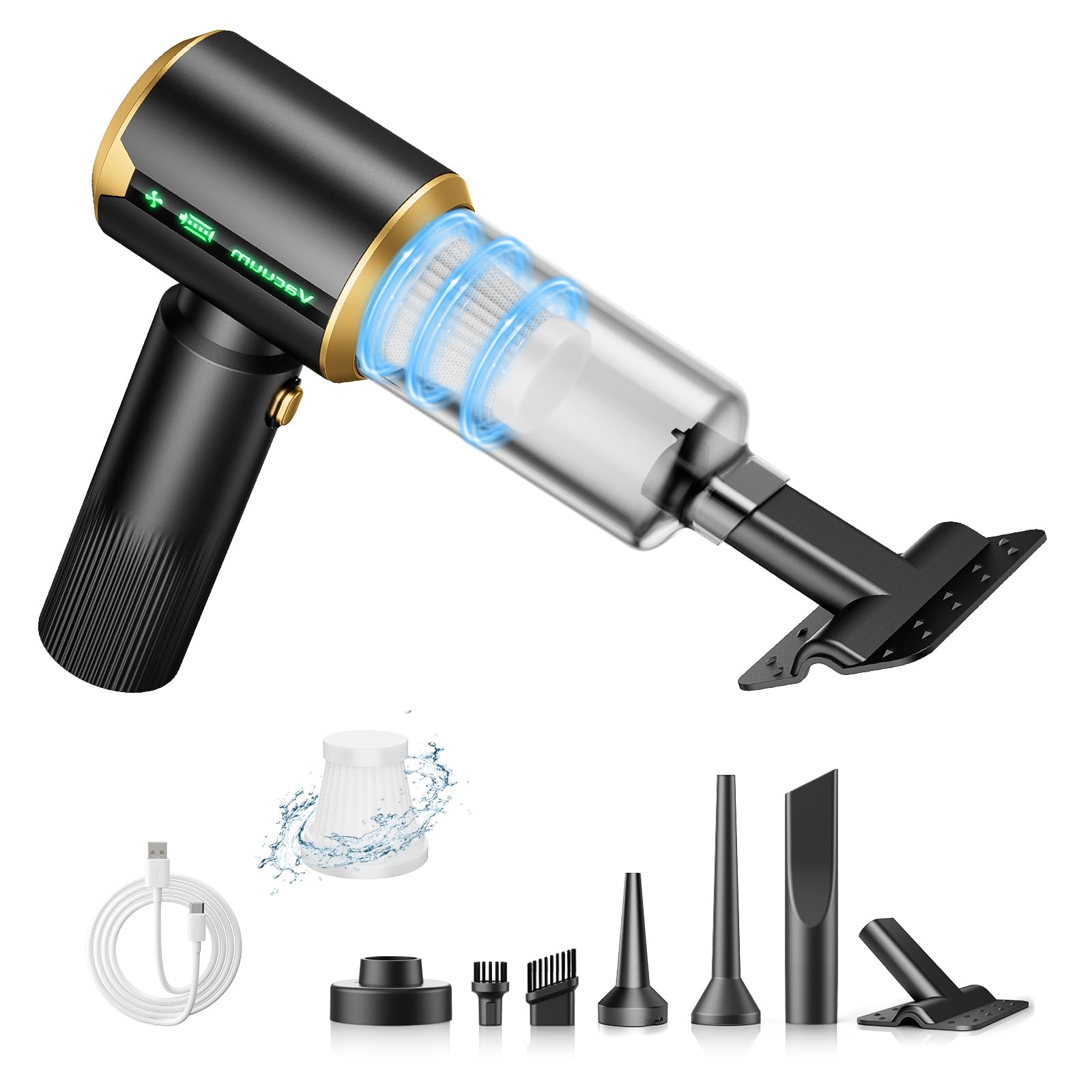 16000Pa Suction Cordless Car Vacuum: Handheld Vacuum with Brushless Motor &amp; HEPA Filter for Drivers and Office Workers - Bone Black