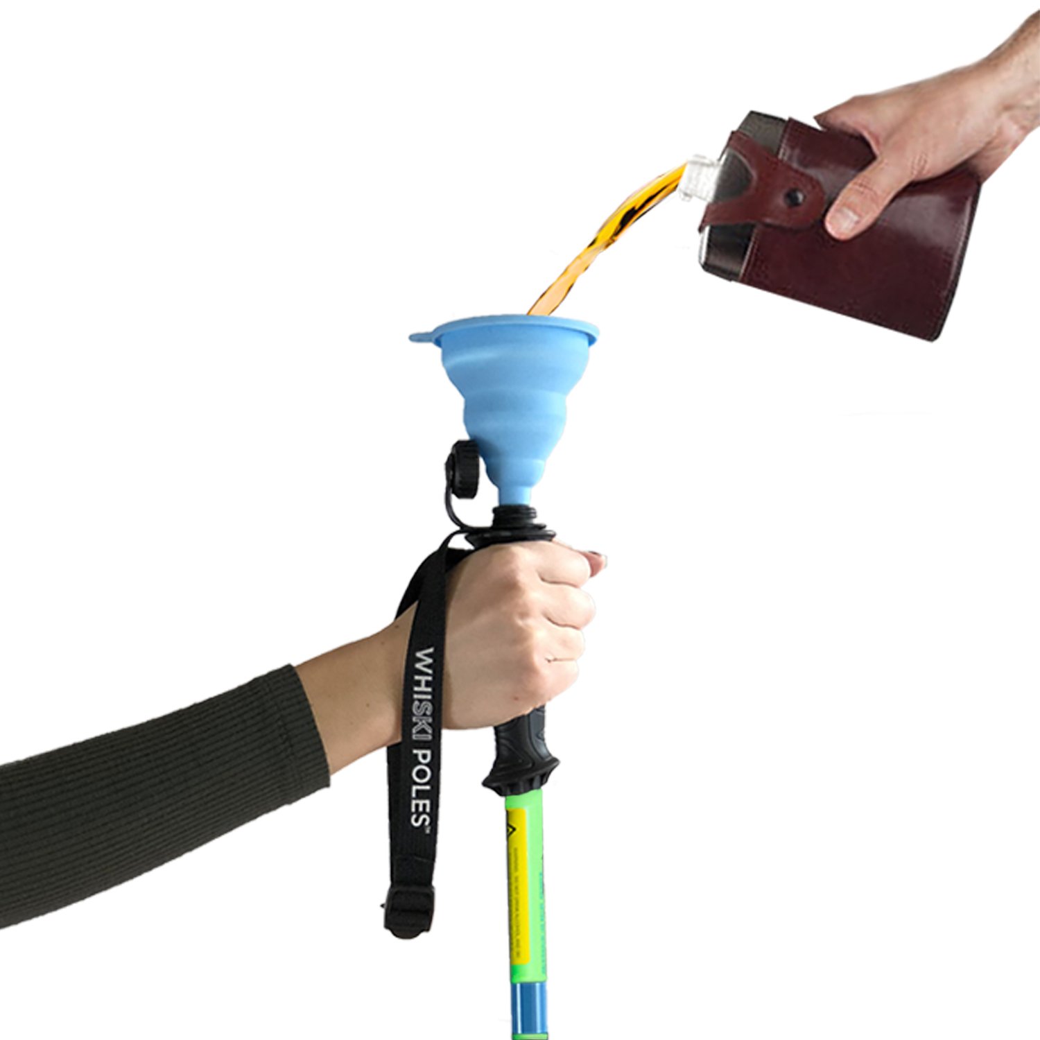 WhiSki Poles Original Best Gift for Skiers - SKI Pole FLASKS Holding 16 oz + Free Collapsible Funnel + Stickers