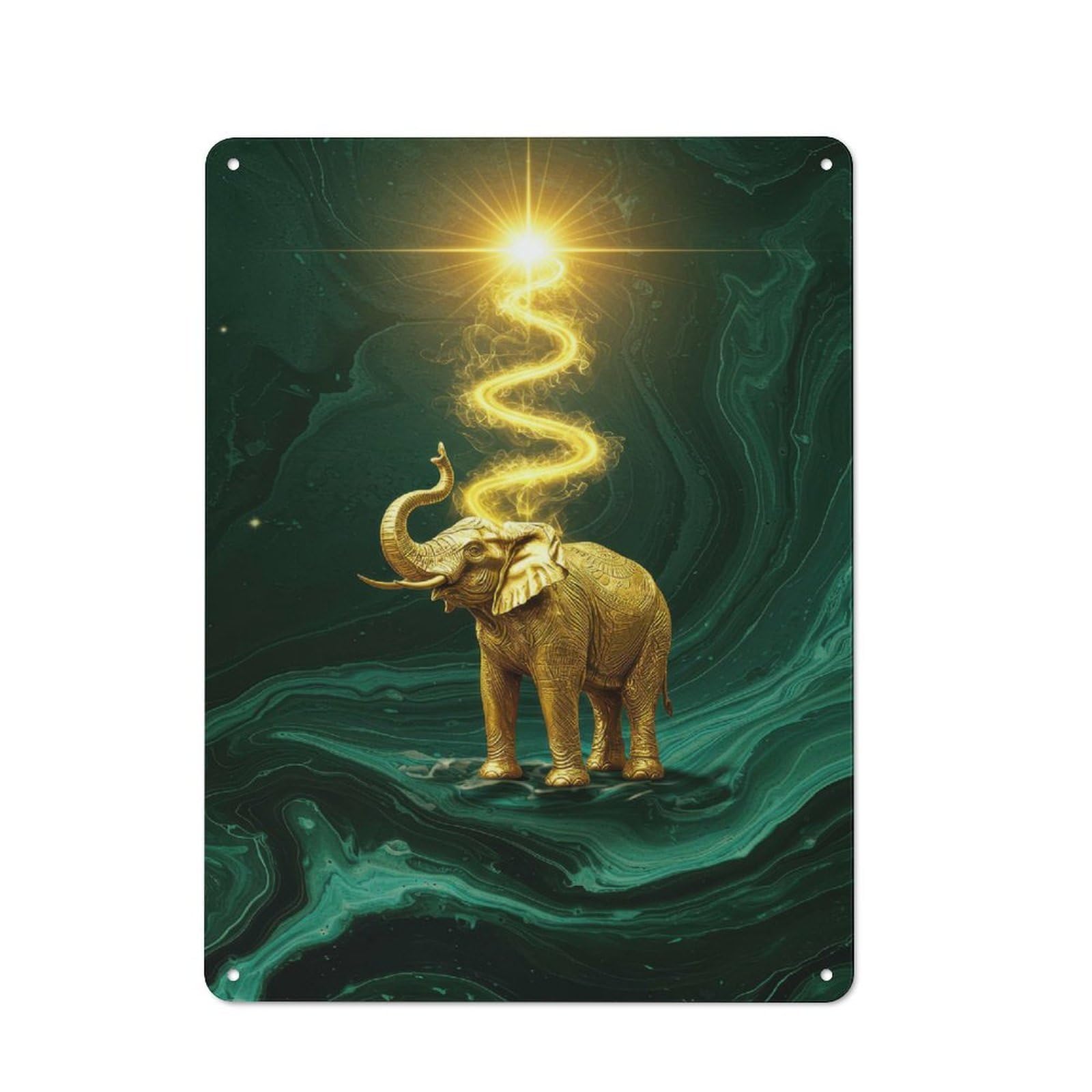 Junmoney Golden Elephant With Energy Beam Vintage Metal Sign 40X30cm For Bar Or Restaurant, For Vintage Wall Decor Fans, For Living Room And Hallway Decor