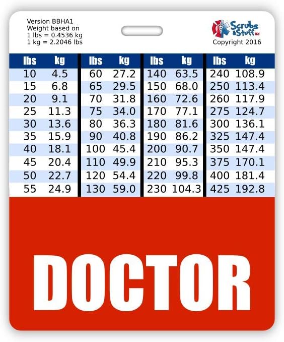 Doctor Badge Buddy Horizontal w/Height & Weight Conversion Charts (Oversized, Red)