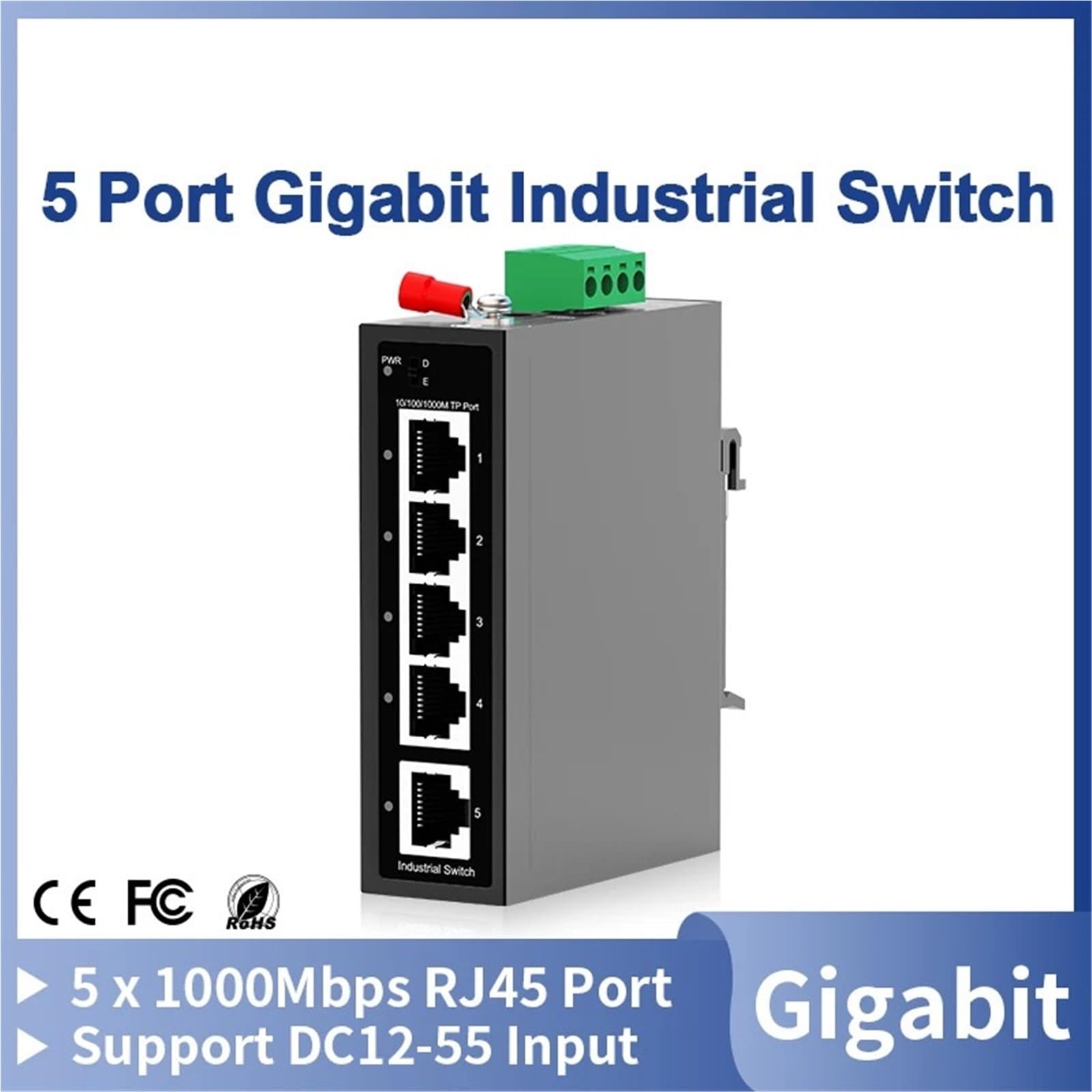 Switch Industriale Switch Industriale Gigabit a 5 Porte Switch Ethernet Industriale da 1000 Mbps Montato su Guida DIN