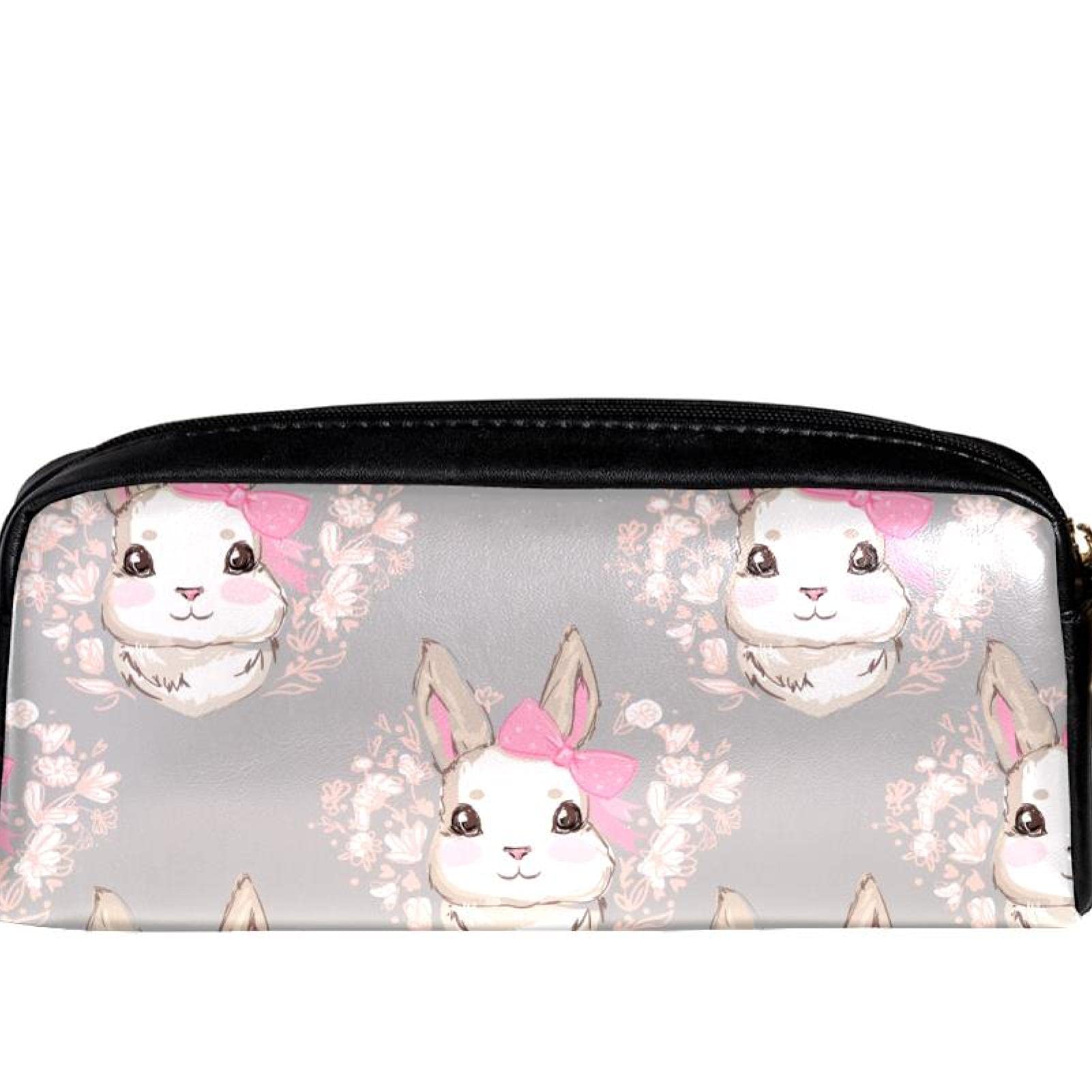 Trousse à crayons en cuir - Trousse de toilette - Sac à main - Organiseur de papeterie avec dragonne - Fille lapin avec nœud rose et couronne