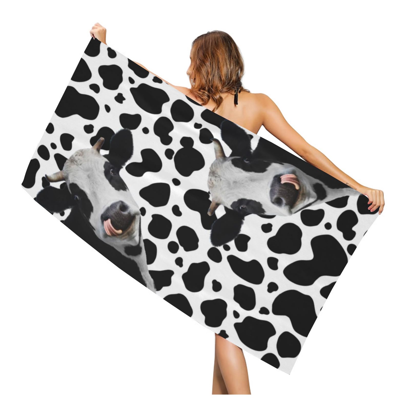 Newhomestyle Cow Print Beach Towel, Quick Dry Super Absorbent Bath Towels, Lightweight Swim Funny Pool Towels for Women - 77X153cm/ 30x60 Inch (Black & White) โ image 1