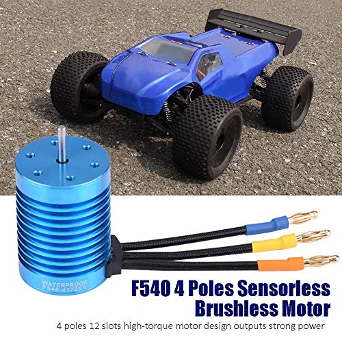 Dilwe RC Auto Motor, F540 4 Pole 3000KV / 4370KV Sensorloser Brushless-Motor - 4mm Bananestecker für 1/10 1/12 RC Car-Zubehörteile(4370KV)