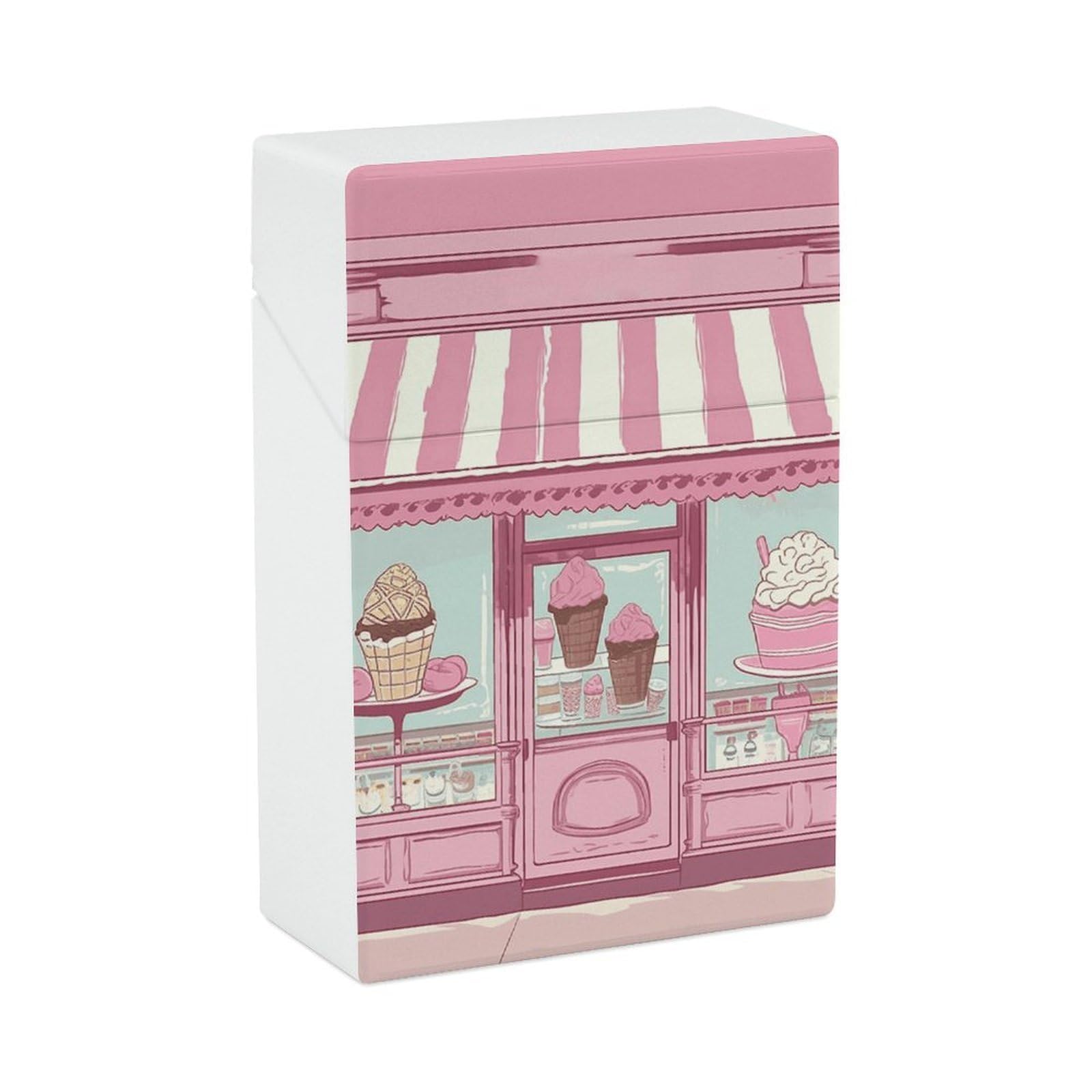 Ice Cream Store Pink Cigarette Case Portable Waterproof Cigarette Holder Case Extra Slim Vintage Smoking Accessories Compact Box for Men Women
