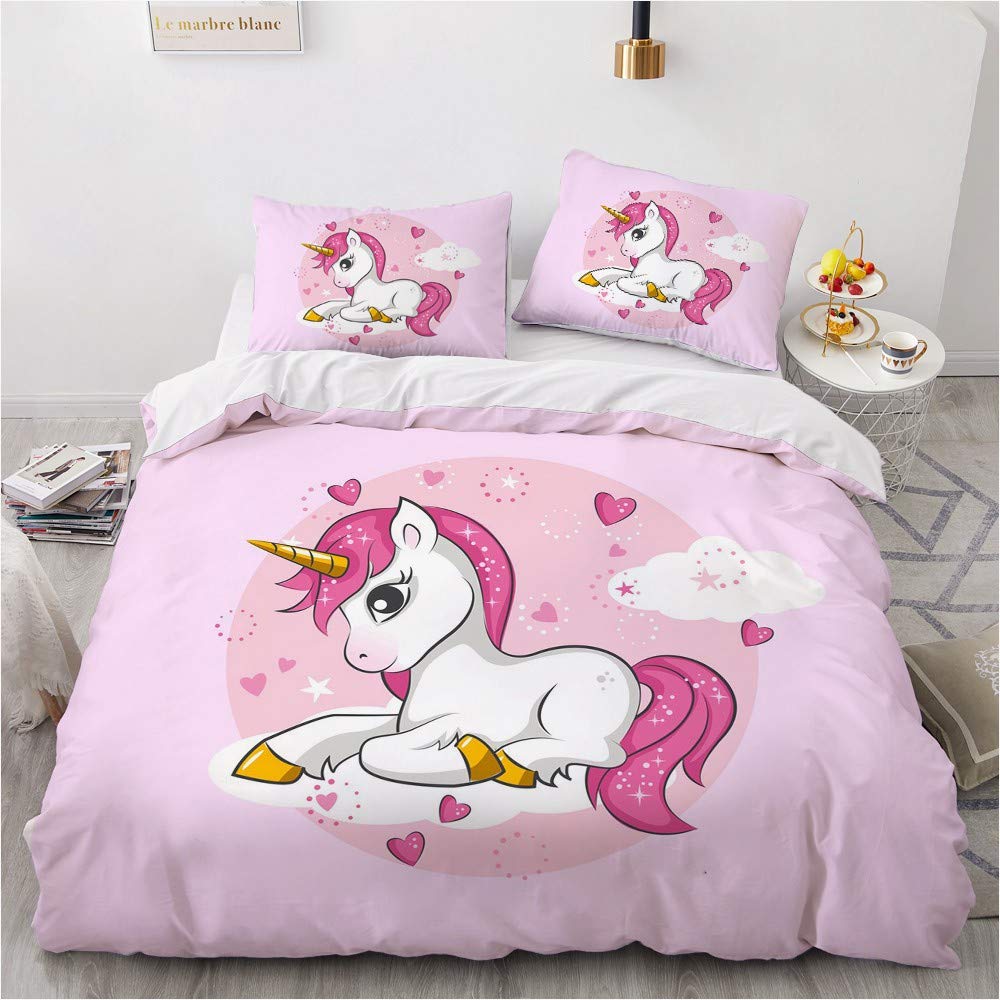 TULTOAP Juego de Ropa de Cama de Unicornio de 135 x 200 cm Rosa para niñas, Juego de Ropa de Cama con diseño de Dibujos Animados arcoíris y Unicornio, Funda de edredón con Funda de (135 x 200 cm)