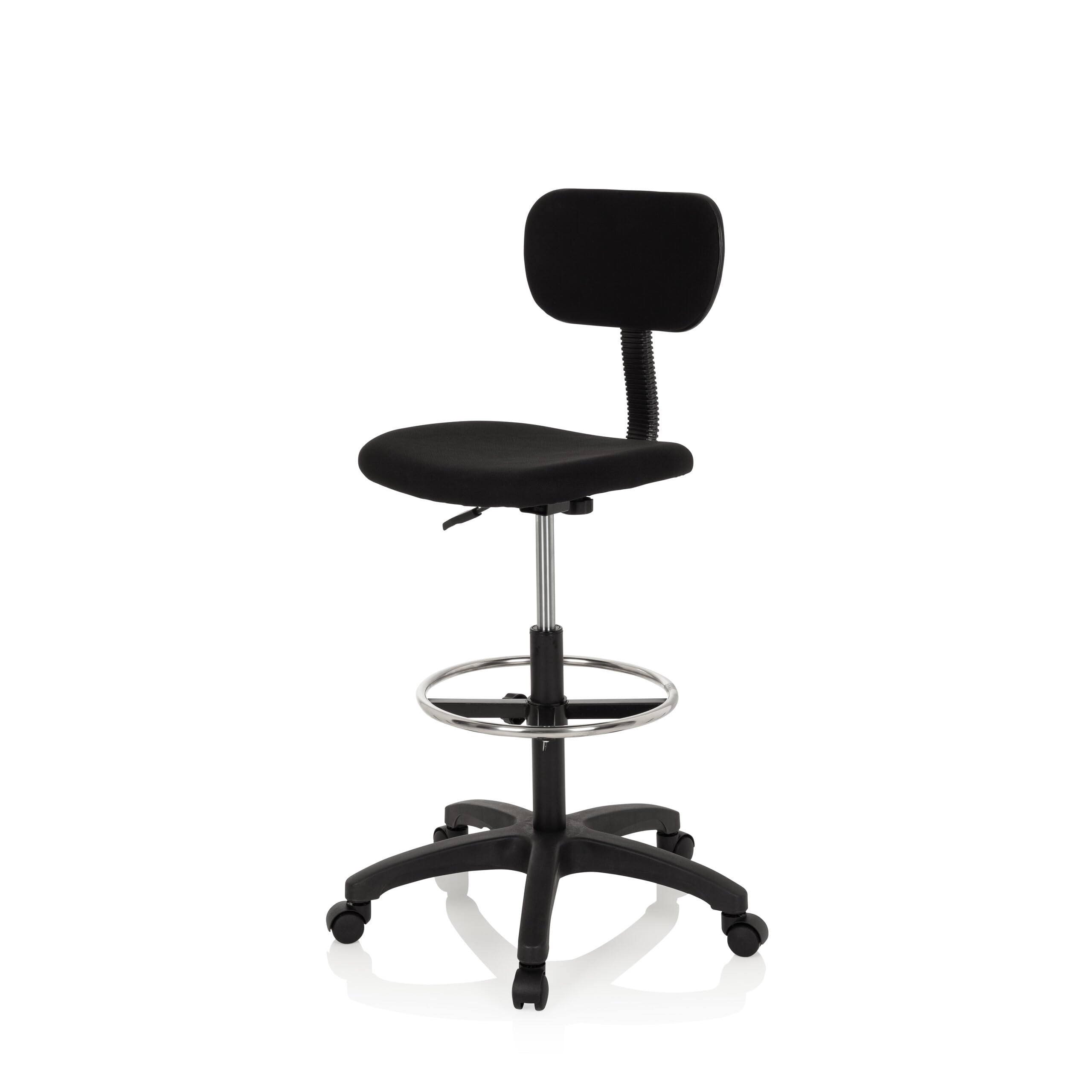 hjh OFFICE 671004 Arbeitsstuhl mit Fußring TOP Work 05 Stoff Schwarz Counterstuhl Drehstuhl mit Rollen, höhenverstellbar