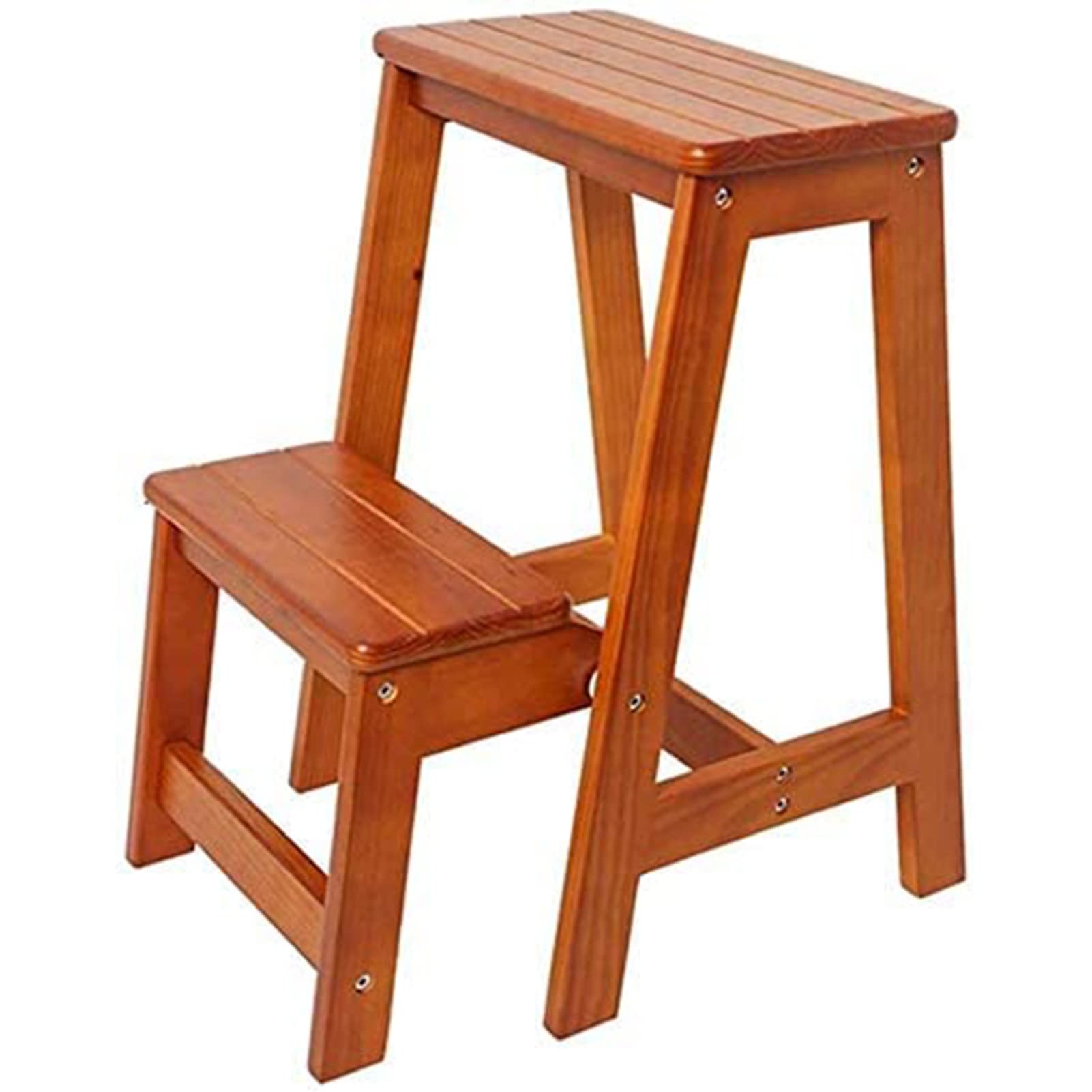 ZGYOZMNG Indoor Climbing Stool,Folding Step Ladder Chair Solid Wood Step Stool (Brown) (Brown)