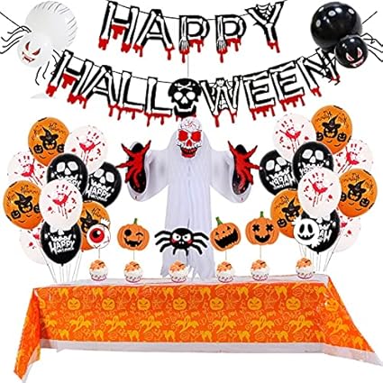 Amazon Co Jp ハッピーハロウィンバルーンハンギングバナーセットブラッディテーブルカバーゴーストパーティーの装飾ハロウィンバルーンガーランド おもちゃ