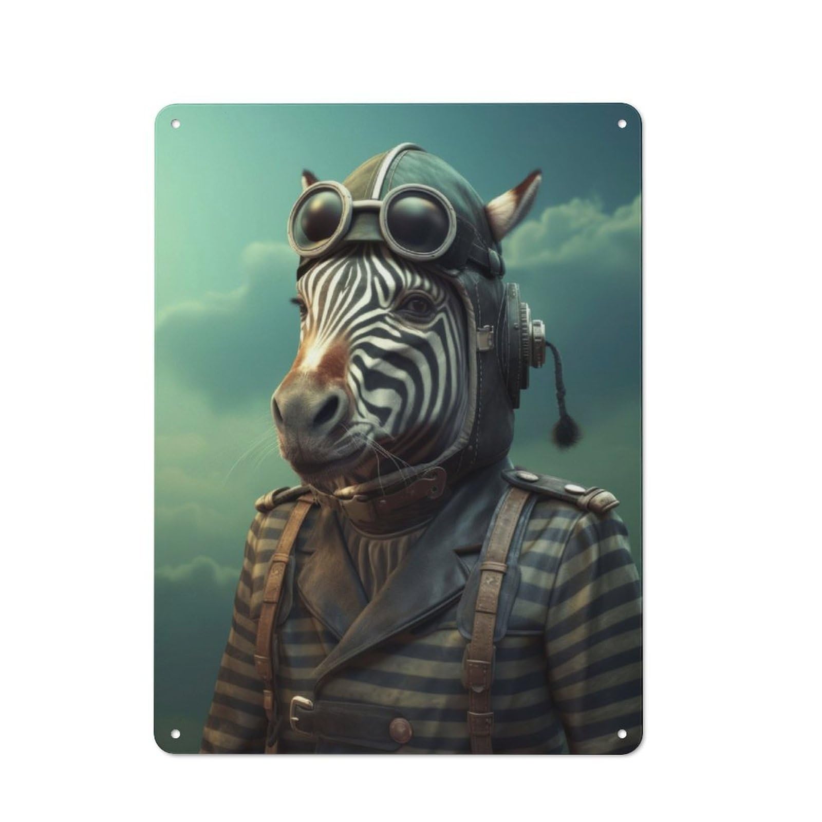 Junmoney Zebra As A Pilot Metal Plaque 40X30cm With For Pub Or Café, Rustic Decor, For Garage, Workshop And Man Cave Decoration