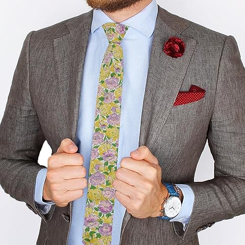 Image of Mantieqingway Floral Ties for Men Skinny Cotton Tie Flower Necktie