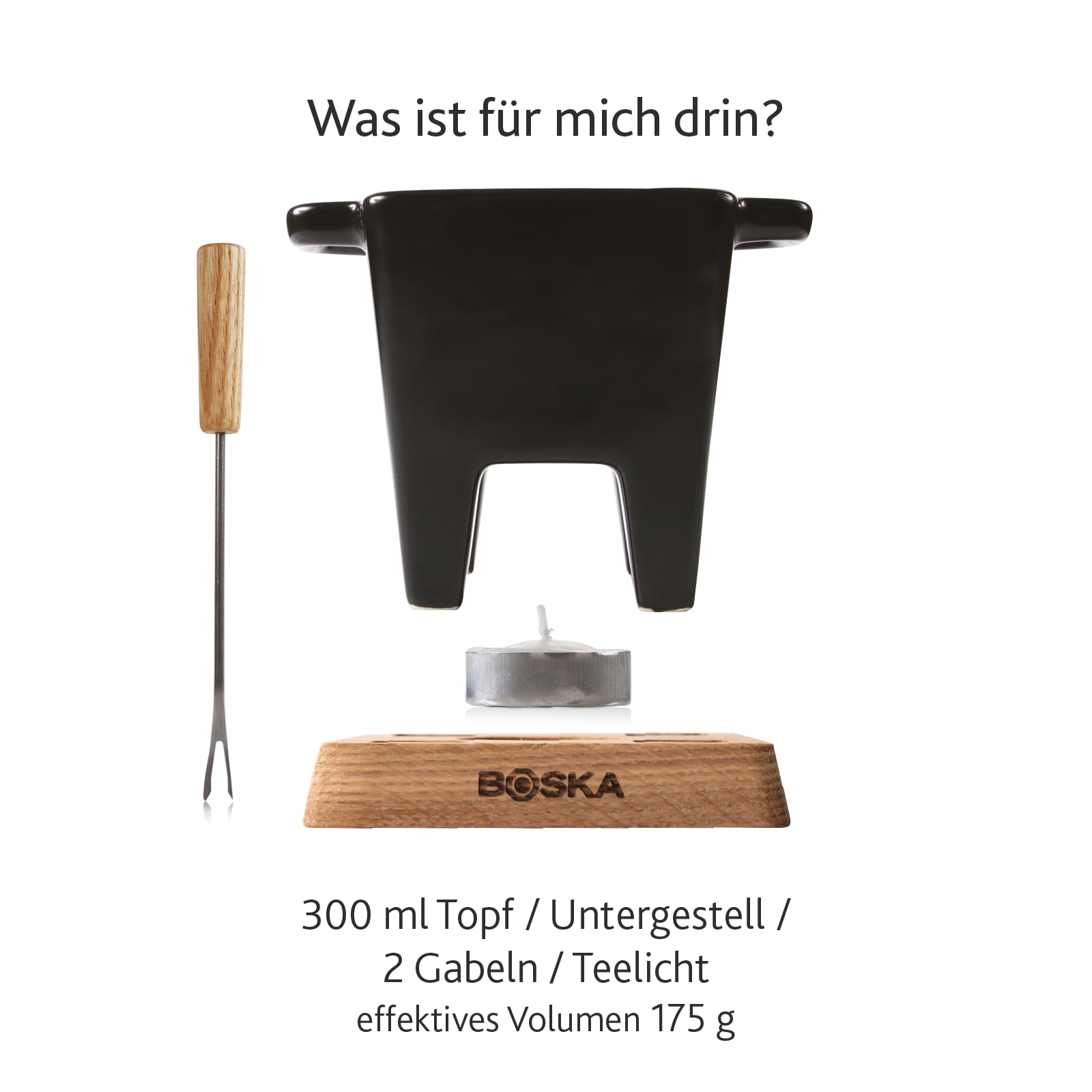 Boska - Käsefondue set klein 2 personen - Nero Tapas Fondue Klein Teelichter - 300 ml Inhalt für 175 gr Geschmolzenen Käse [ink. Fonduegabeln] [Mikrowellen-und Spülmaschinenfest]
