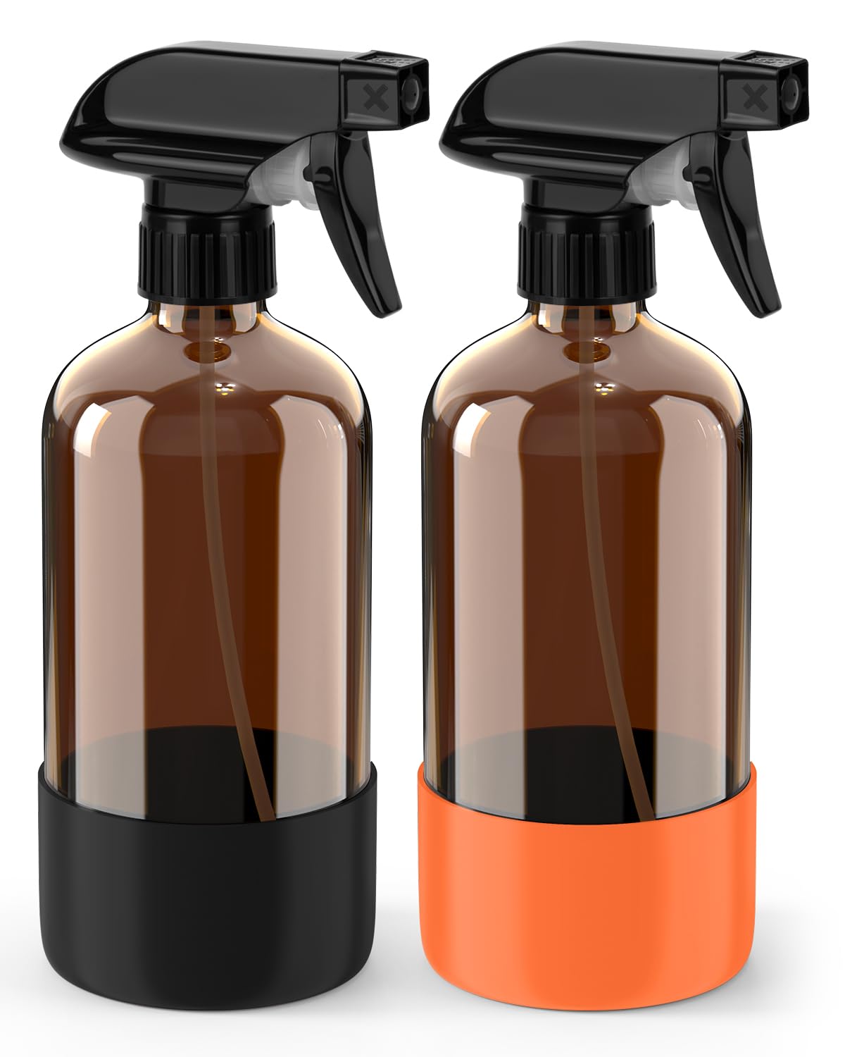 Bontip Glass Spray Bottle with Silicone Sleeve Protection, Amber Glass Spray Bottle Set for Window Cleaner Aromatherapy Facial Hydration Watering