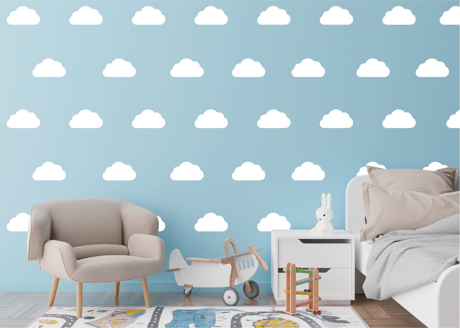 10Sheets White Clouds Wall Stickers,Cloud Wall Stickers Murals Art Design Wall Decals for Teen Kids Bedroom Playroom Nursery Kindergarten Classroom Living Room Nursery Decoration,DIY Home Mural - Image 2