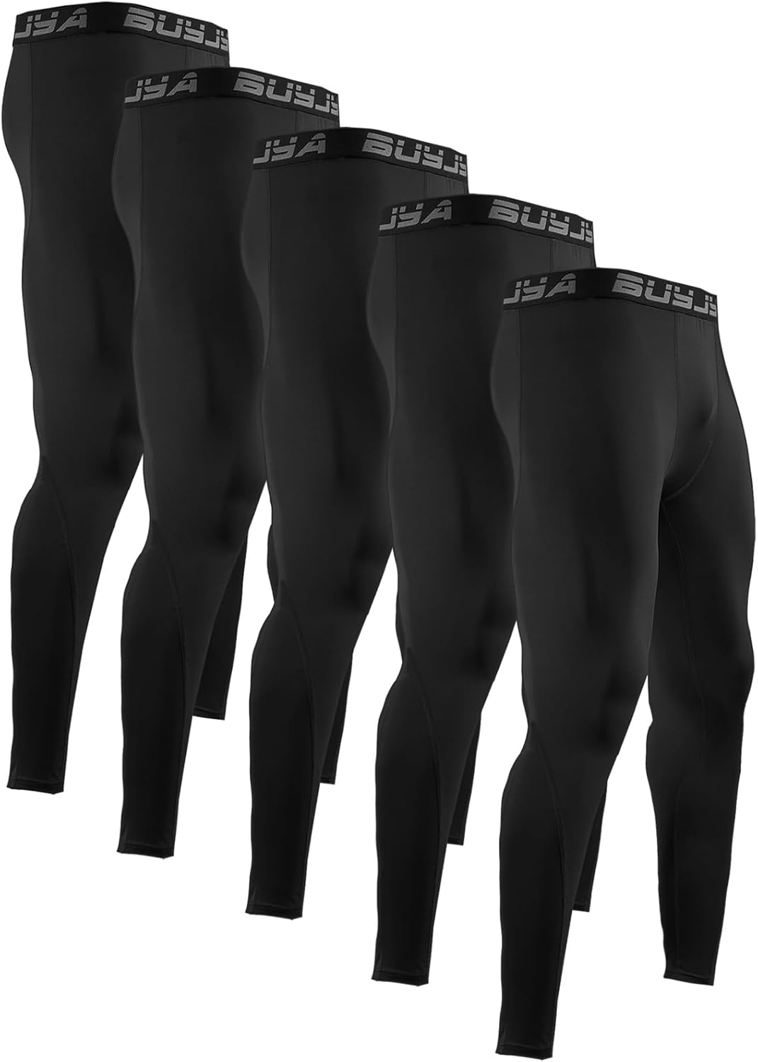 BUYJYA 3 or 5 Pack Men's Compression Pants Running Tights Workout Leggings Athletic Cool Dry Yoga Gym Clothes Gift