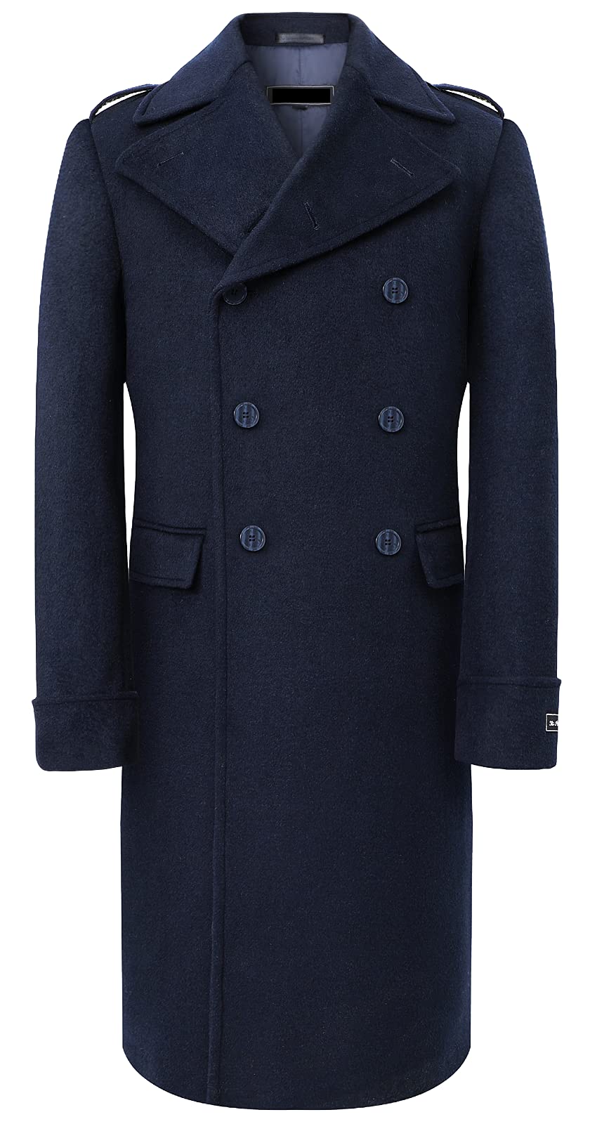 Sports Mania Mens Navy Blue Wool Great Coat Long Overcoat Heavy Warm Winter Cromby