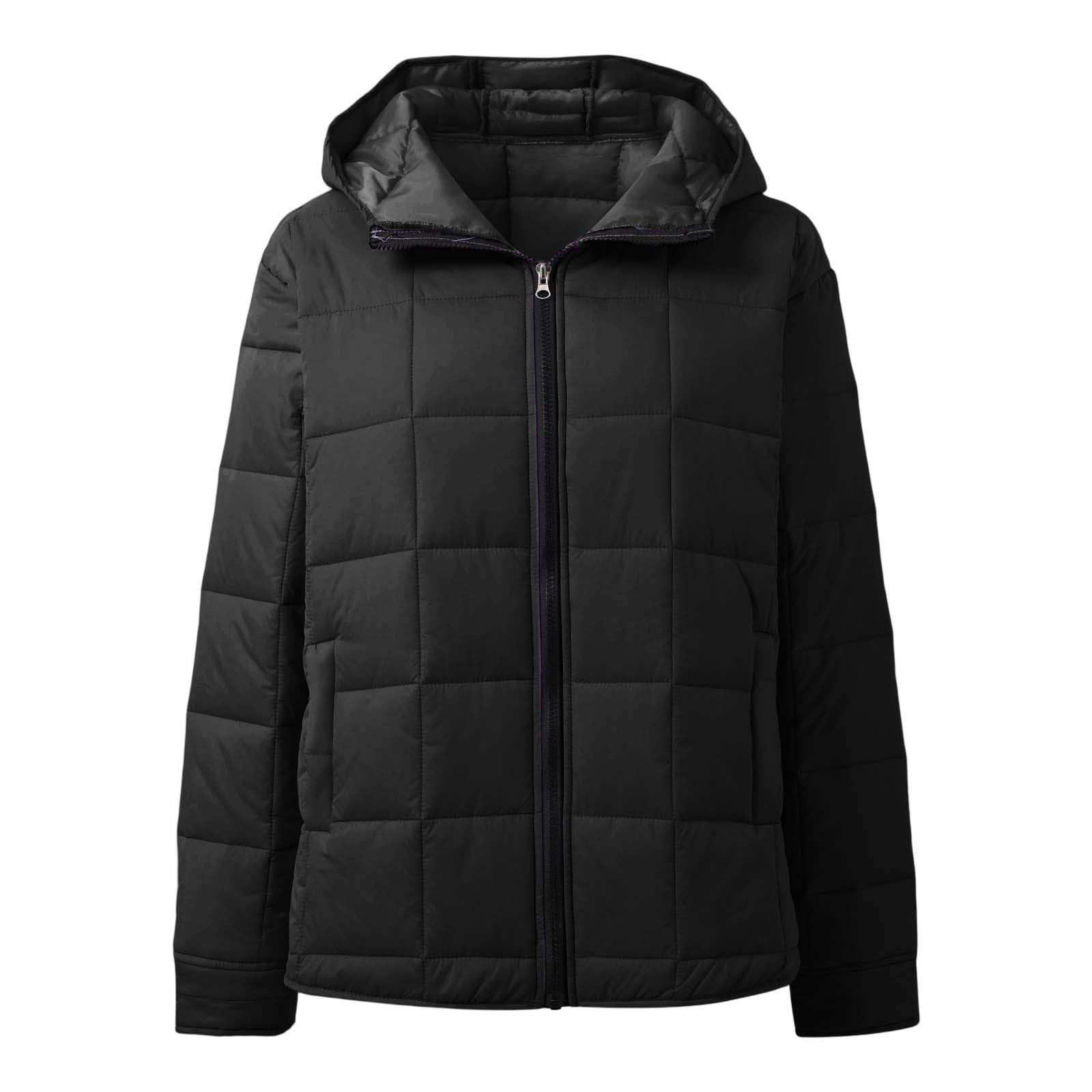 Genérico Chaqueta Mujer Invierno Acolchado,Abrigo Ligero De Invierno con Capucha Manga Larga Cremallera Estilo Casual Corte Holgado Color Liso Bajo Redondeado para Comodidad En Climas FríOs