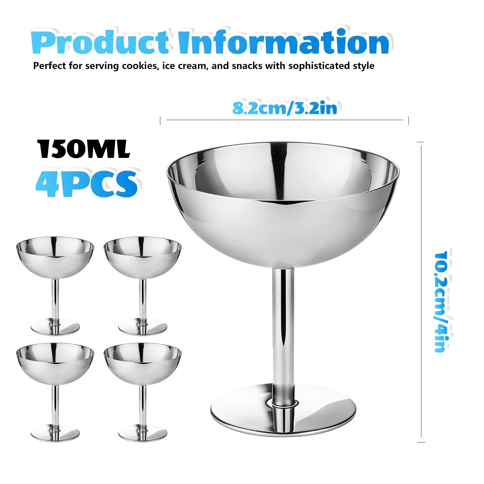 4 Pezzi 150ML Tazza Per Gelato In AcciaioS InossidabileS,Coppe Vintage In Acciaio Inossidabile,Ciotole Per Gelato In Acciaio Inossidabile Per Gelati,Dessert,Coppe Gelato,Matrimoni,Feste,Ristoranti