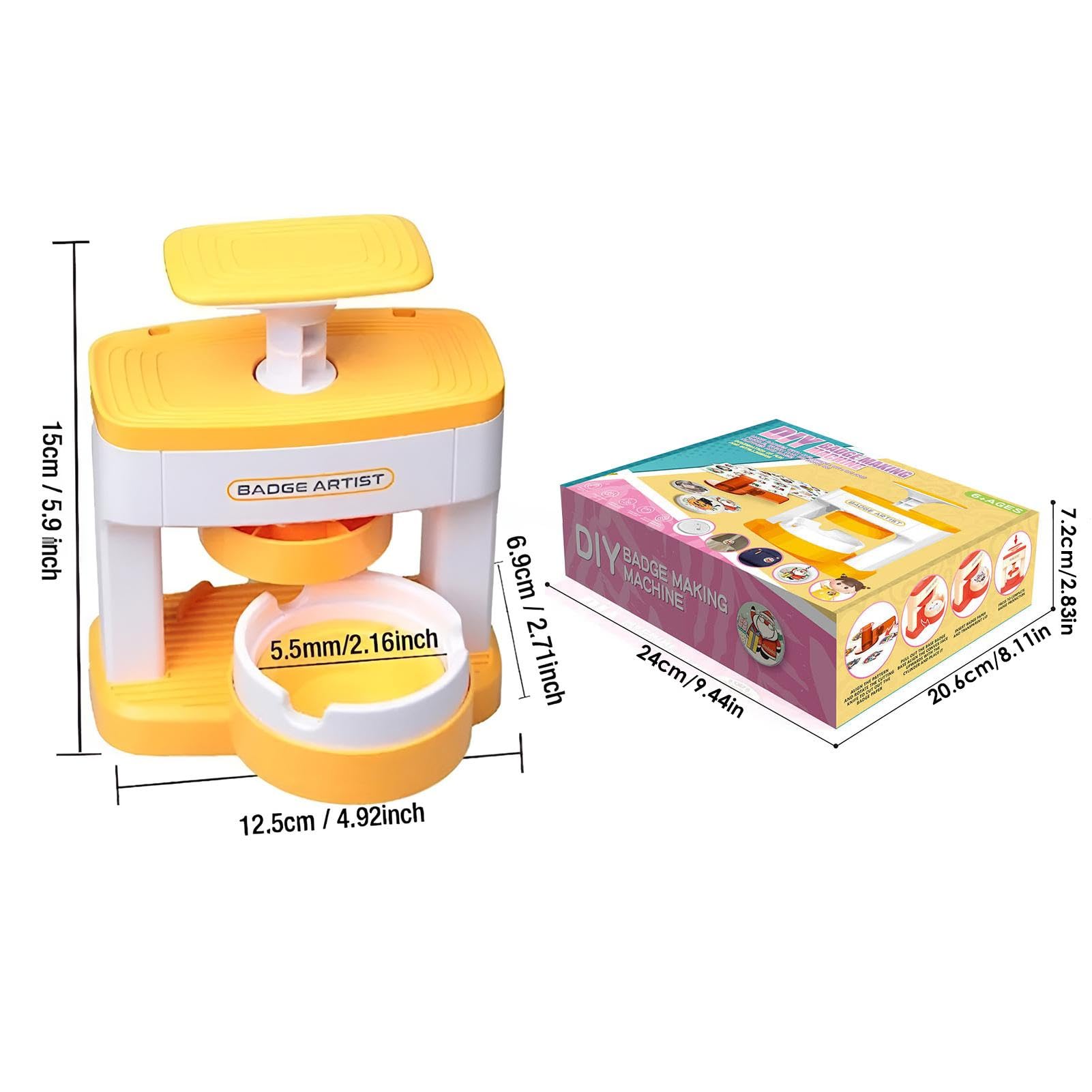 Button Maker Badge Machine, 55mm 2.16 Inch Button Press Pin Badge Making Kit, Round Paper Button Badge Press Machine with 48 Badges