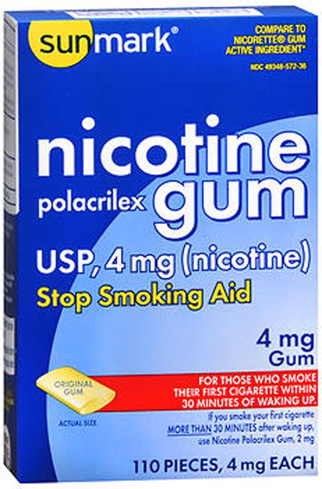 Sunmark Nicotine Polacrilex Gum 4 mg Original - 110 ct, Pack of 2