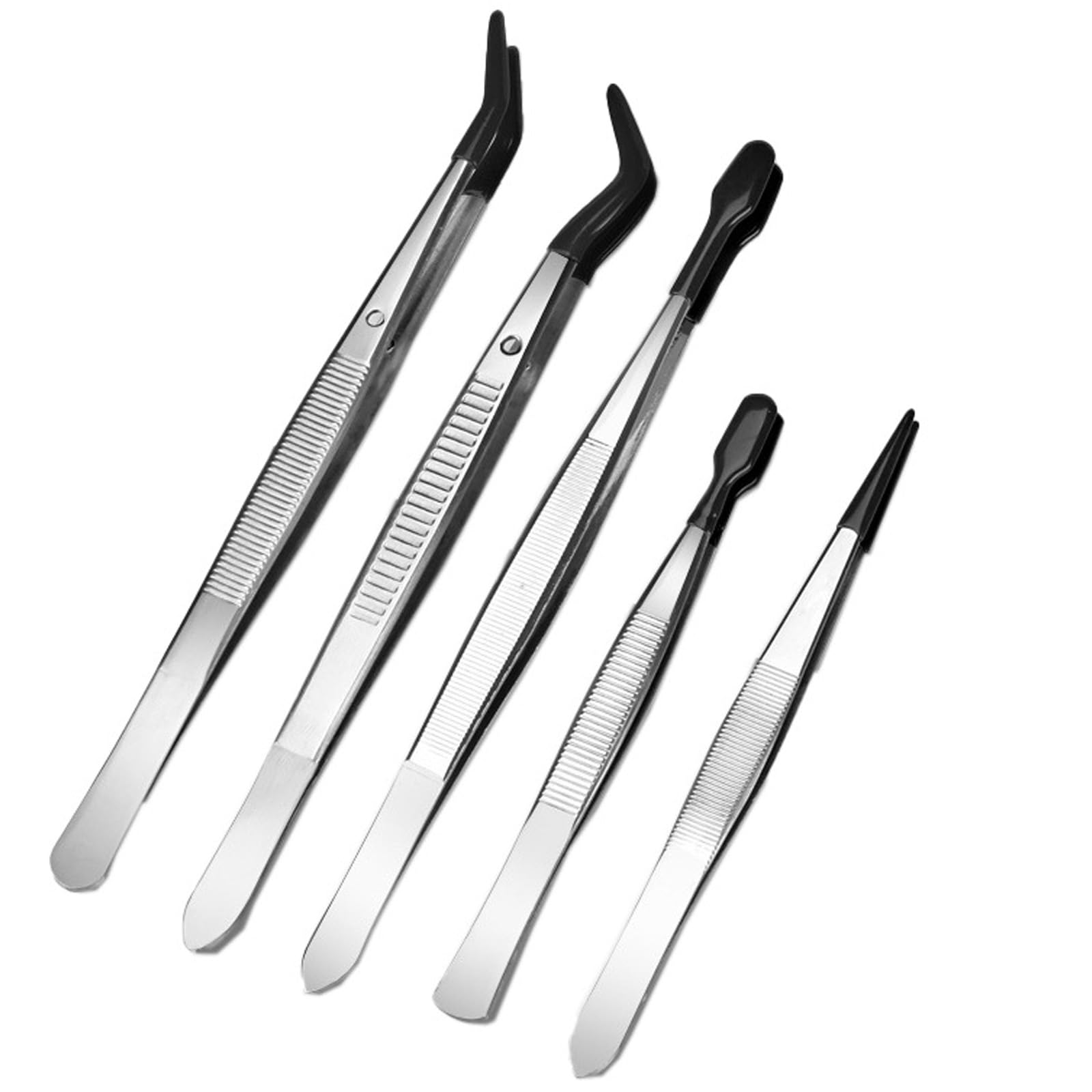 Novastream Plastic Tweezers Set of 5 Black - Sticker Tweezers for Crafting, Craft Tweezers with Fine Point & Flat Tip