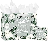 Vista 14 de Loveinside Bolsa de regalo de boda con papel de seda, etiqueta de regalo y tarjeta de felicitación, 10 x 5 x 13 pulgadas, diseño de vestido de novia