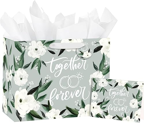 Miniatura 14 de Loveinside Bolsa de regalo de boda con papel de seda, etiqueta de regalo y tarjeta de felicitación, 10 x 5 x 13 pulgadas, diseño de vestido de novia