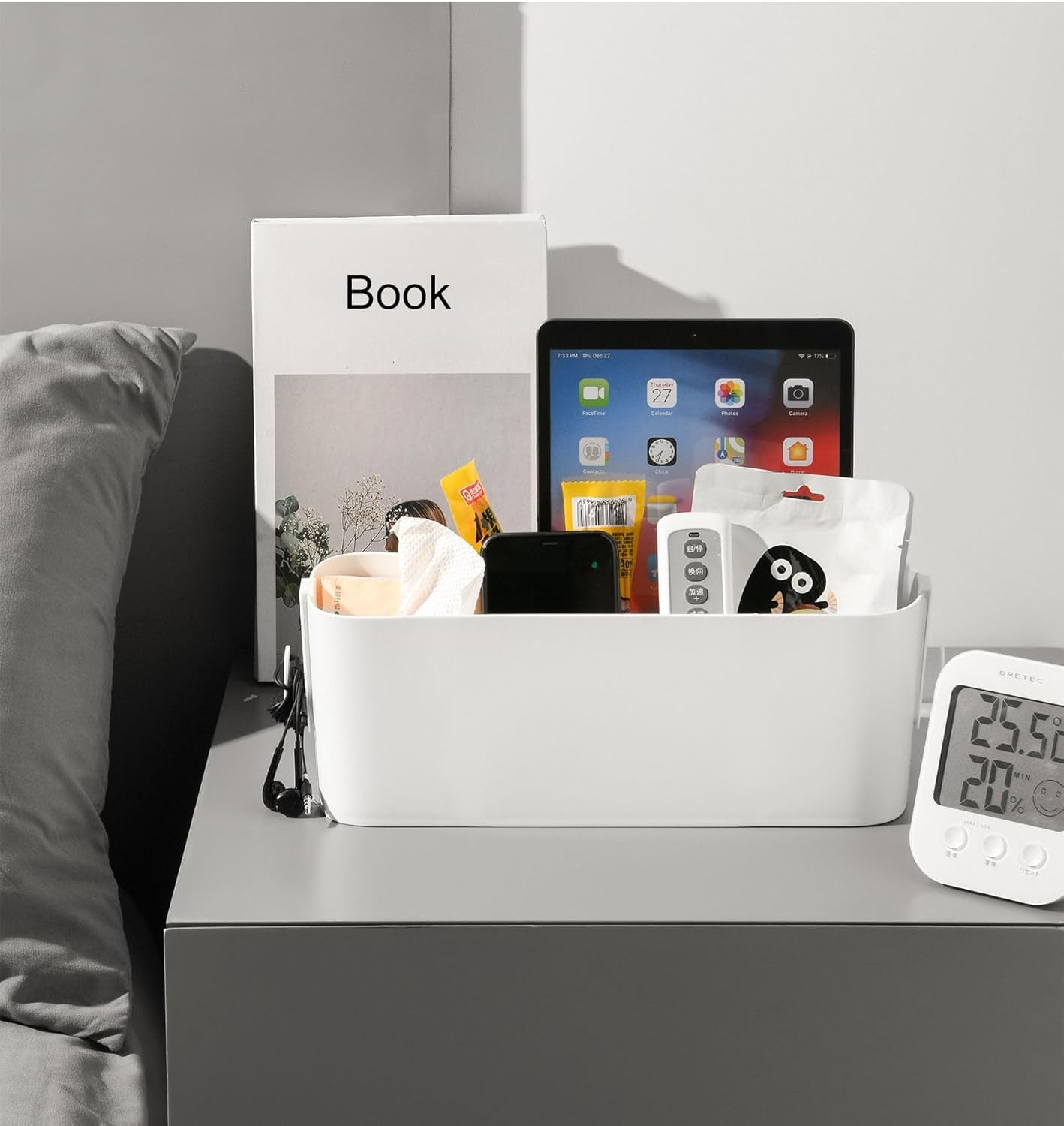2 cesti da appendere con 2 ganci rimovibili, robusti comodini caddy, dormitorio, per famiglia, ufficio, bianco