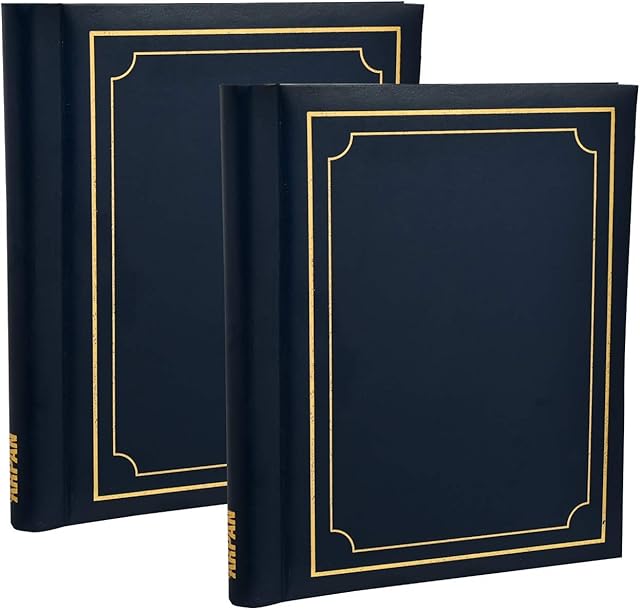 Photo Album Large Extra Value Twin Pack, 40 Easy Stick Pages per Album - Deluxe Padded Cover by Arpan (Blue - Twin Pack)