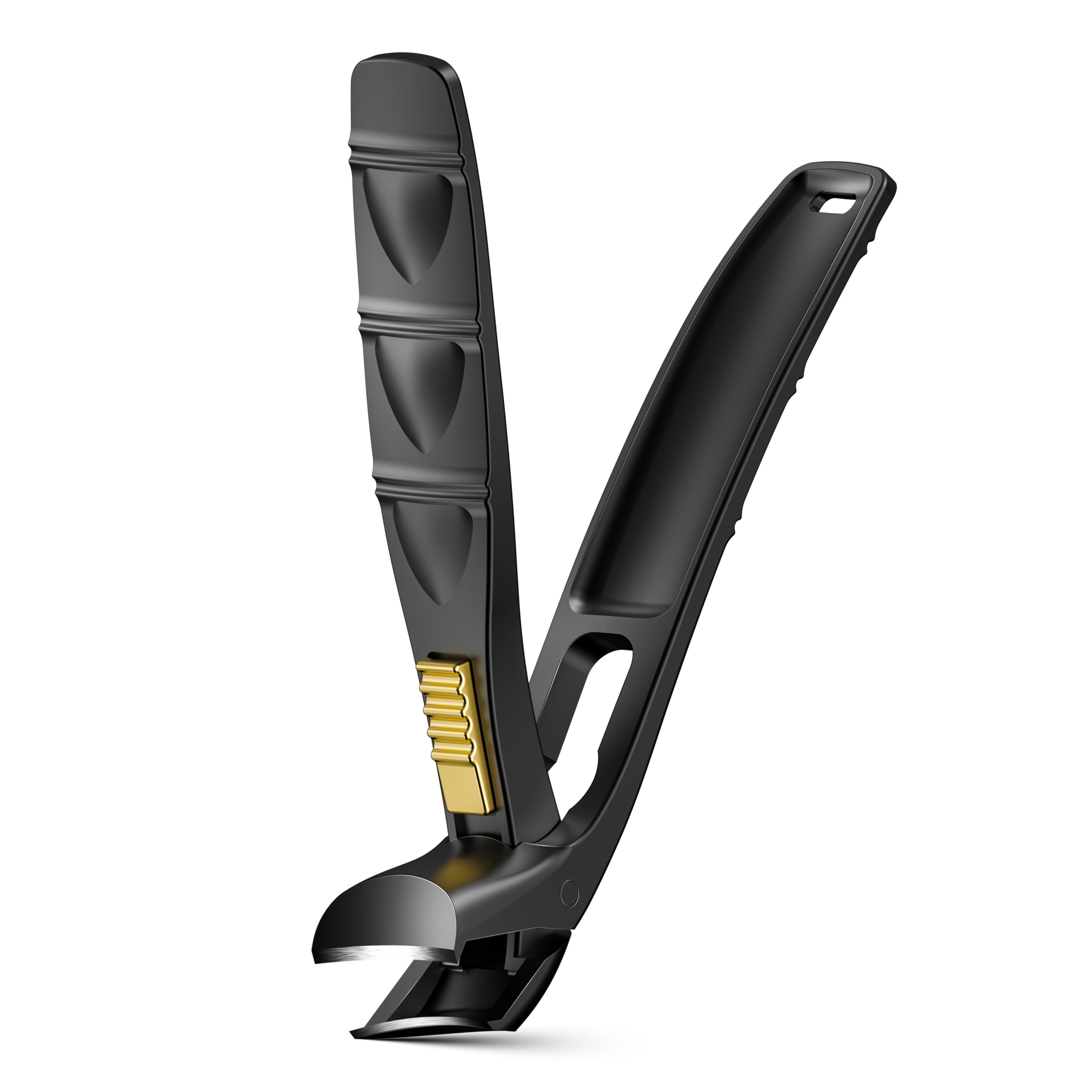 BALUCA Cortaúñas ergonómico para personas mayores, cortaúñas para uñas gruesas de los pies y las manos, cortaúñas de mango largo con recogedor (negro, mediano con diseño de bloqueo)