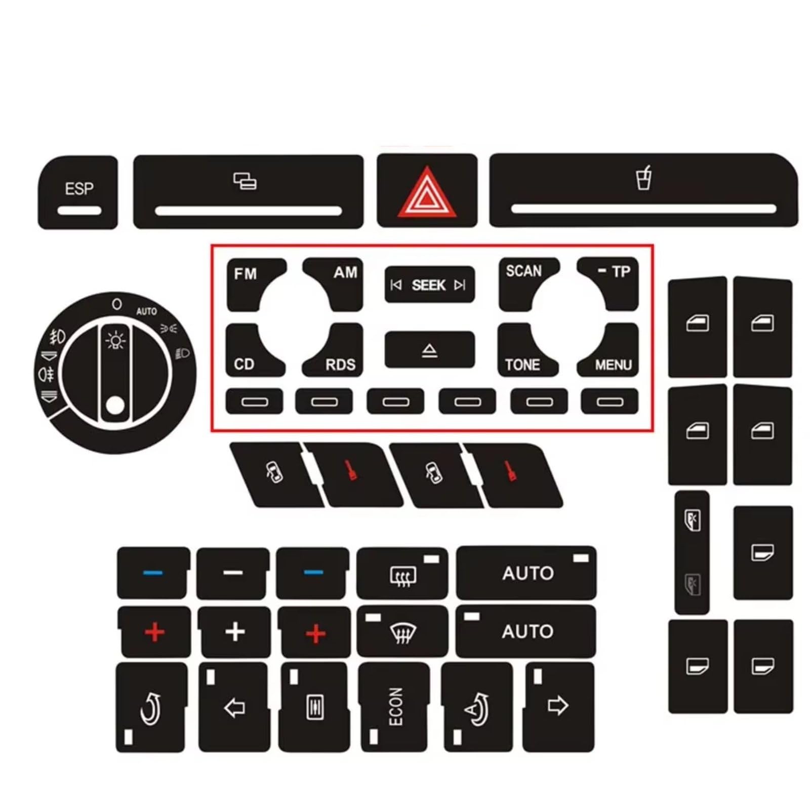 Car Button Stick Compatible with A4 for B6 B7 Car Front Radio Button Decal Sticker Power Window Switch Button Repair Kit Alarm Climate Sticker Accessories(A)