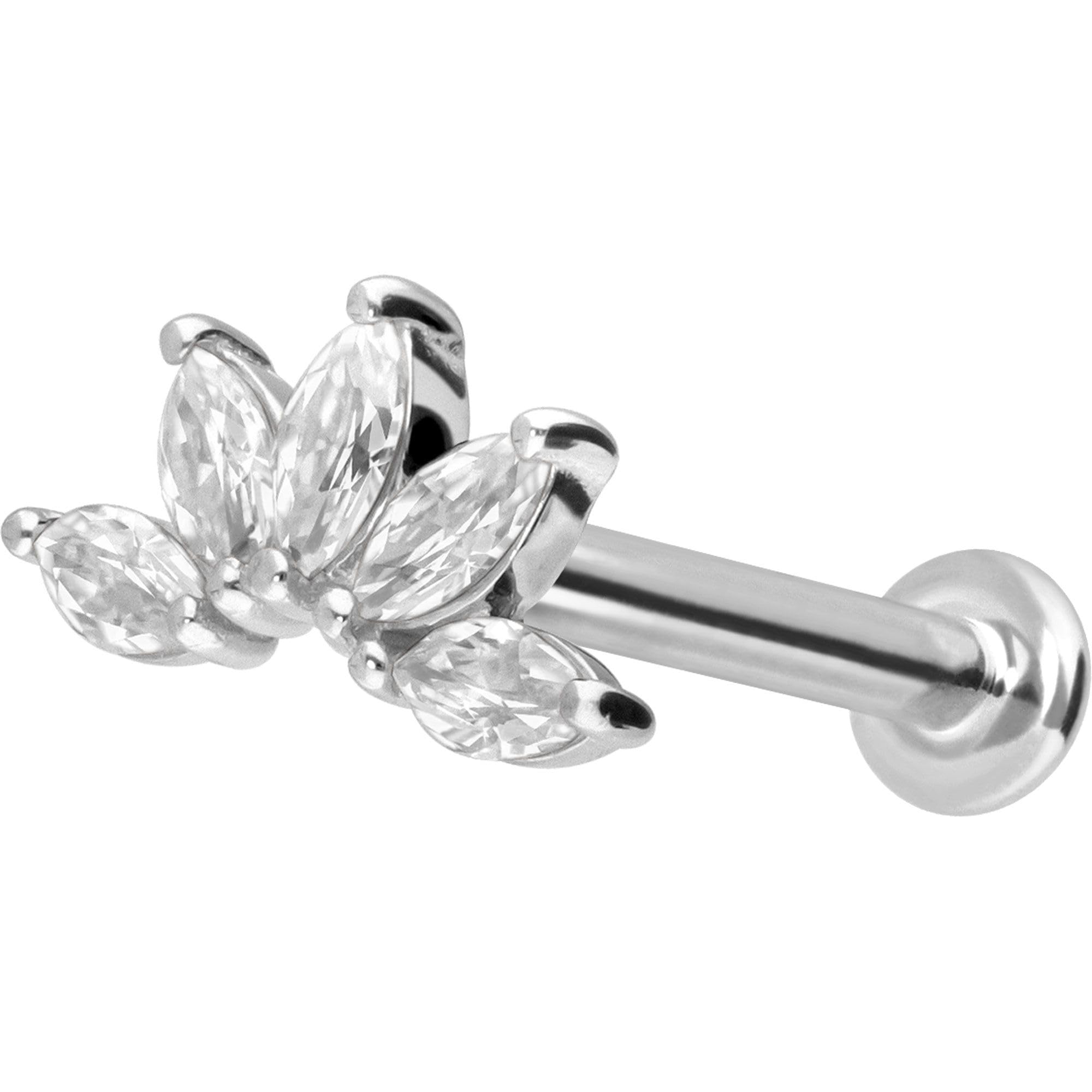 PIERCINGLINE Piercing Stecker 14 Gold Labret mit Push Fit MOISSANIT-LOTUSBLÜTE 585er Gold - Roségoldfarben, Goldfarben, Silberfarben