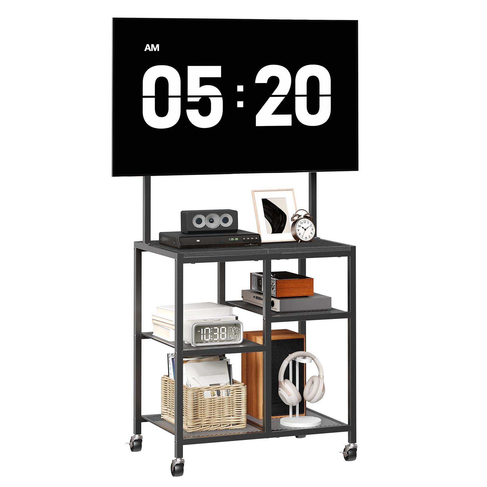 HOOBRO Mobile TV Stand on Wheels, Rolling TV Stand with Storage Shelves for 23-50 Inch TVs, Rolling Entertainment Center for Small Space, Living Room, Bedroom, Study, Black EBB37DS01 — view 9