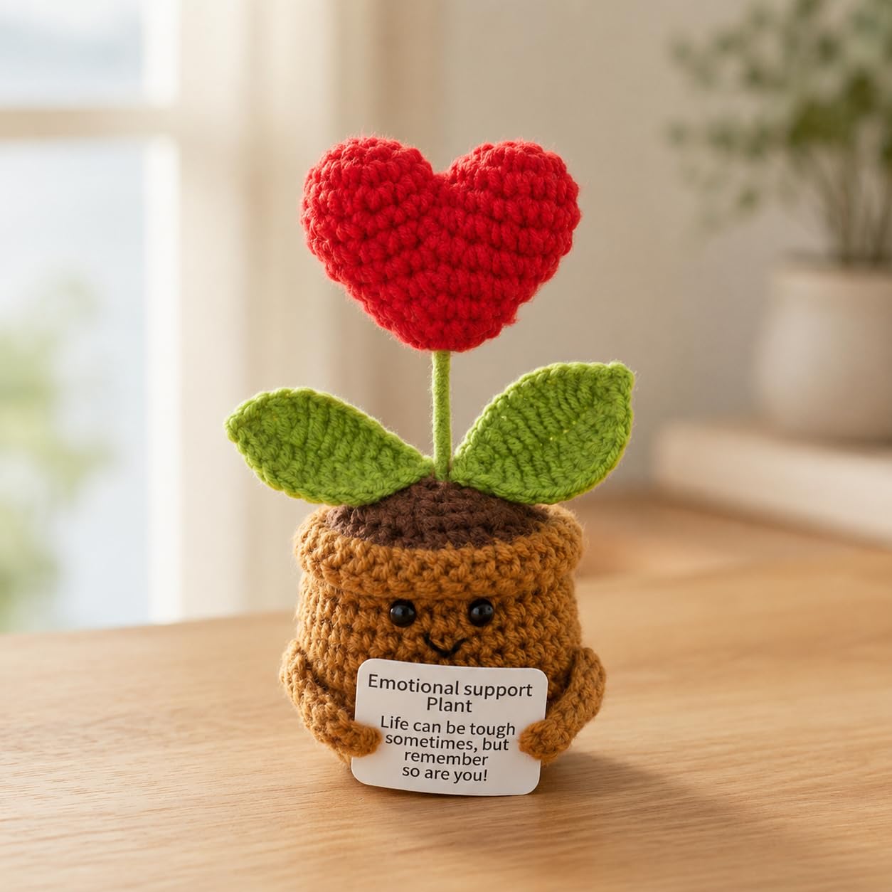 Handmade Crochet Heart Plant with Emotional Support Message Card, Mini Artificial Crochet Flower Pot for Desk Decor, Home, Office Table, Birthday, Friendship, Love & Thank You Gift-image-22