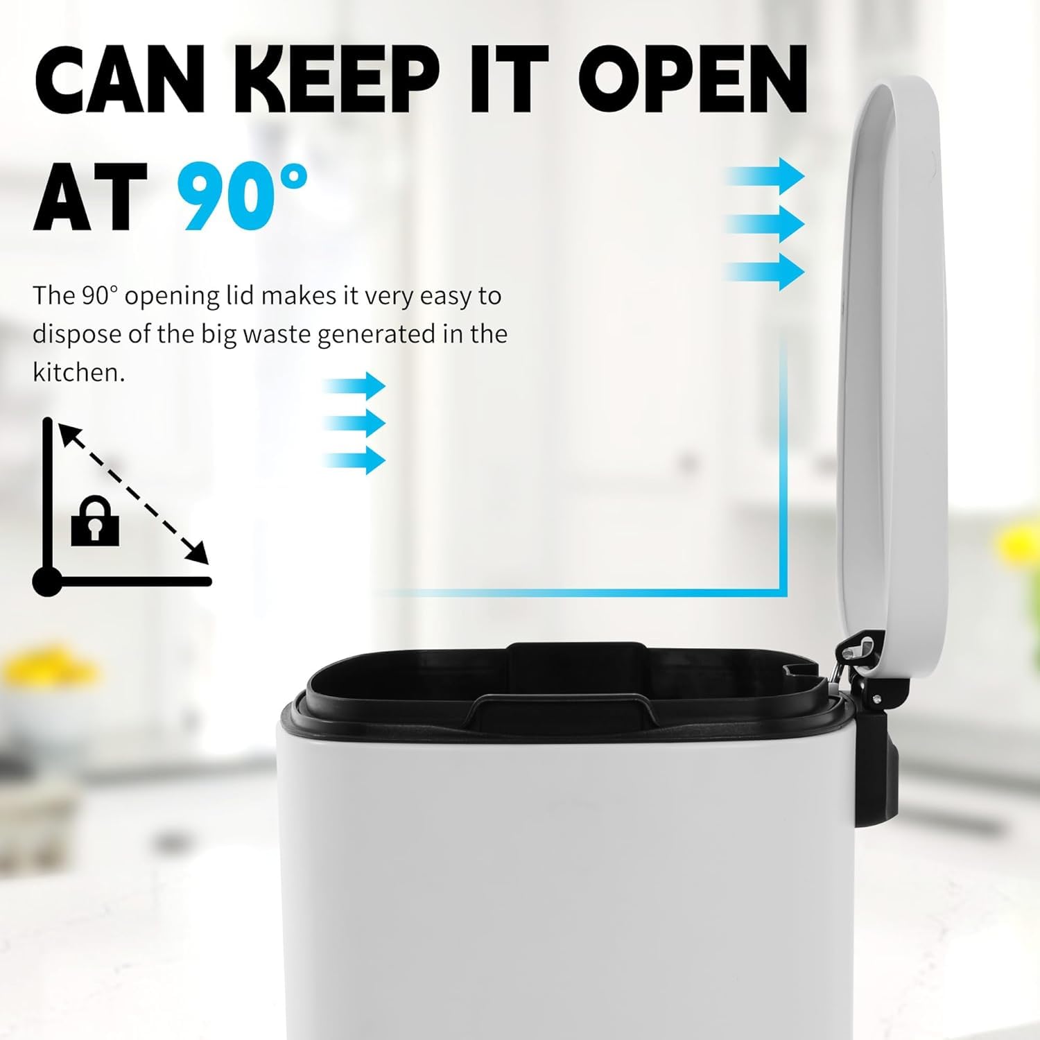 13 Gallon/50 L Kitchen Trash Can, Stainless Steel Garbage Can with Lid, Foot Pedal and Inner Bucket, Fingerprint-Resistant Soft Close Lid Waste Bin for Office | Bedroom | Bathroom, White