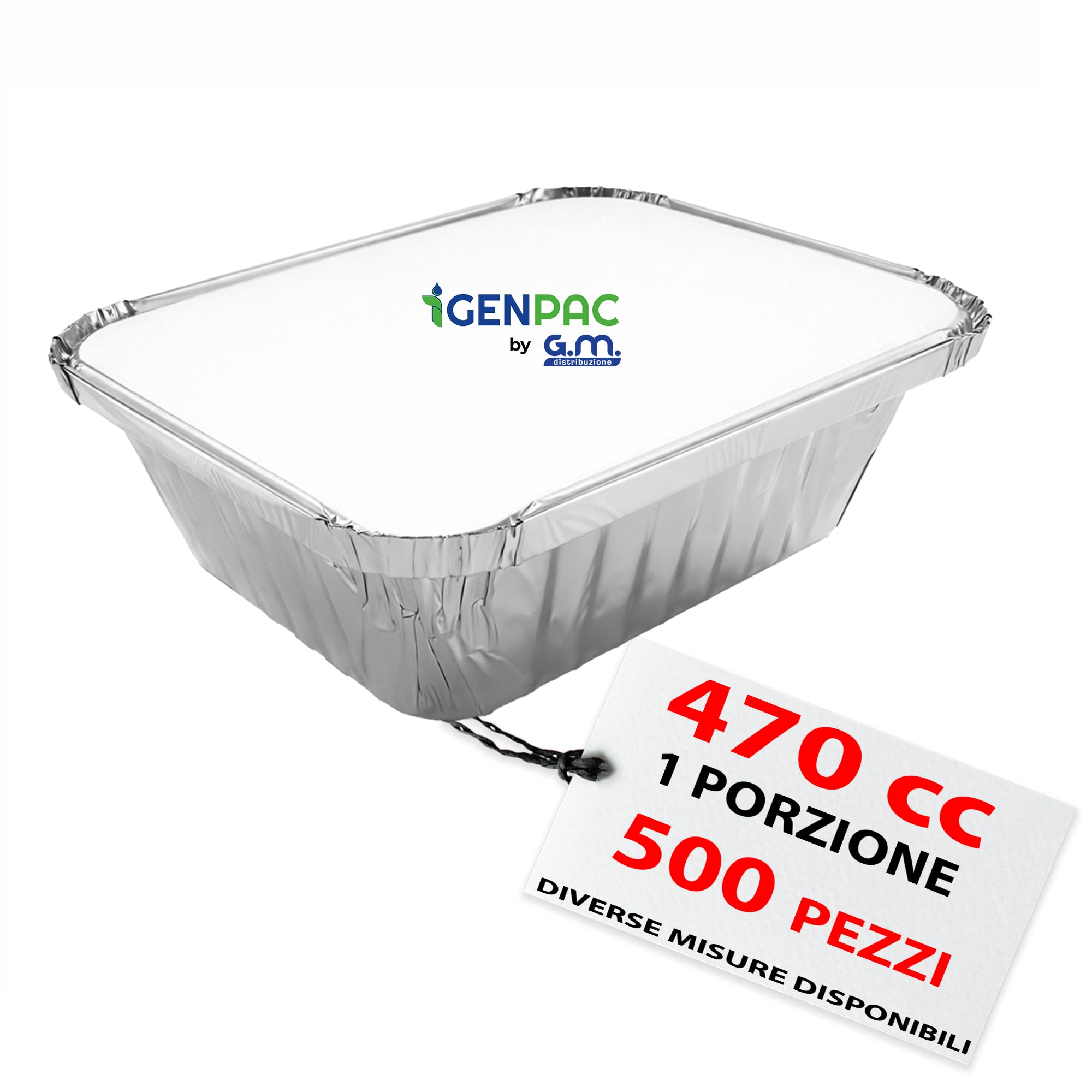 GM – 500 Contenitori Alluminio 1 Porzione 470 cc con 500 Coperchi Alluminizzati, Vaschette per Alimenti Ideali per Forno, Congelamento, Gastronomia e Asporto Professionale