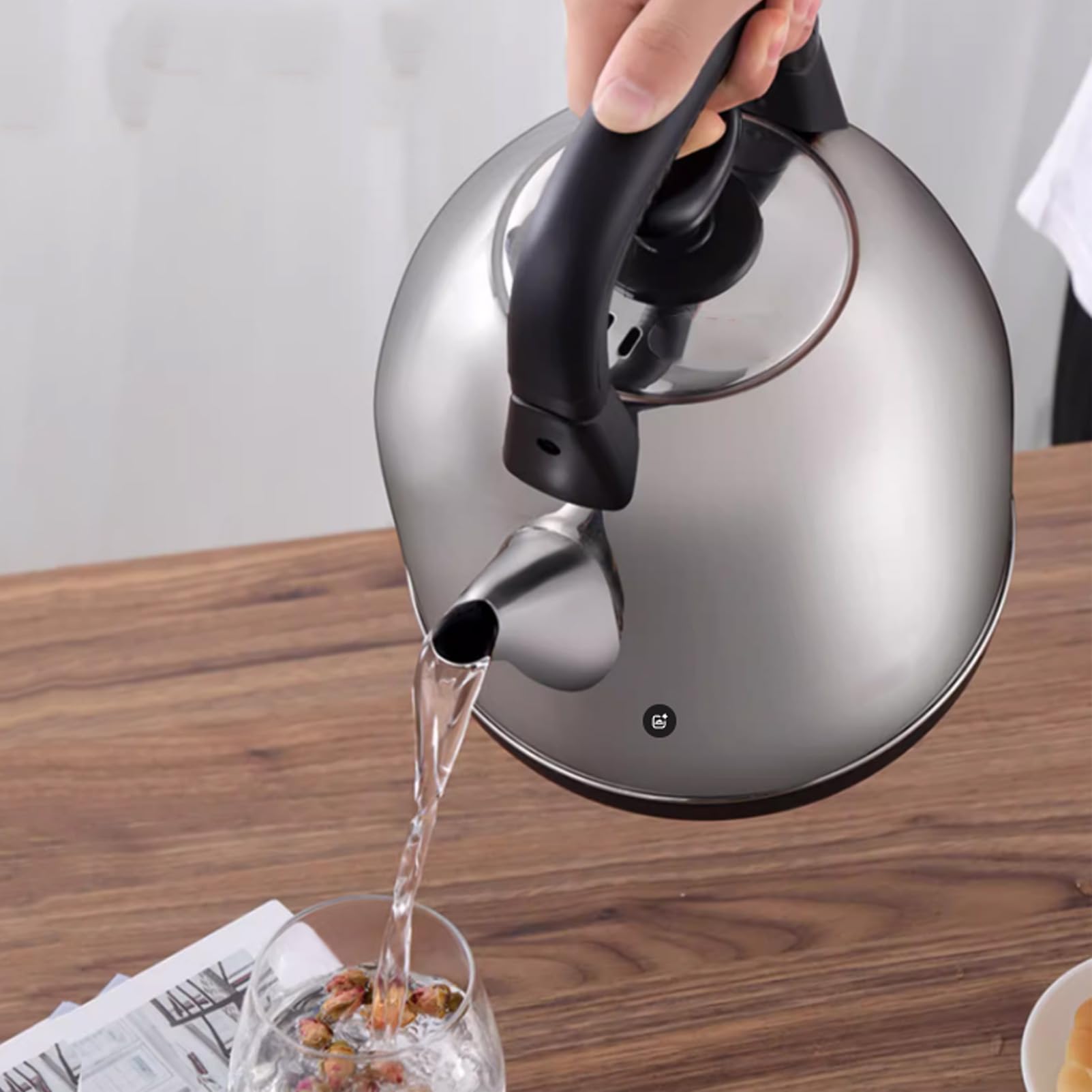 Hervidor eléctrico de acero inoxidable, 5 l de gran capacidad, base independiente, apagado automático y protección contra ebullición en seco. Plateado, talla única.