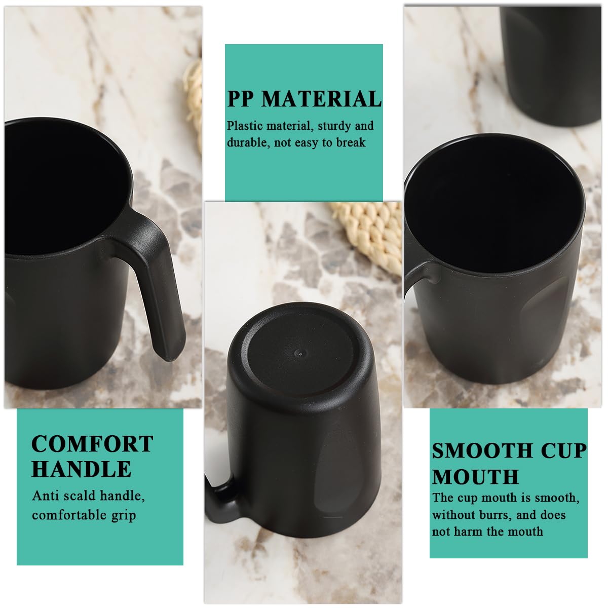 Berglander Set 8 tazze da caffè in plastica nera 450ml con manici riutilizzabili