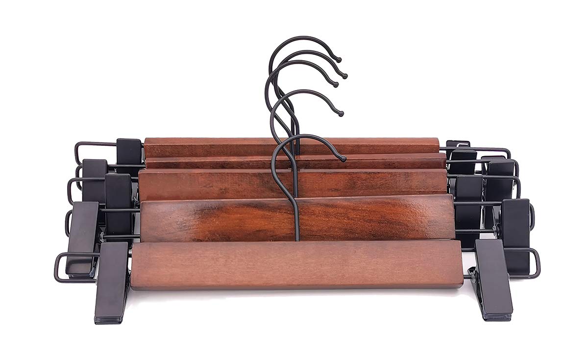 Esbuy Wooden Pants Hangers Finish with Metal Clips Natural Wood Hanger for Skirts Slacks,One Pack of 5 (Walnut)
