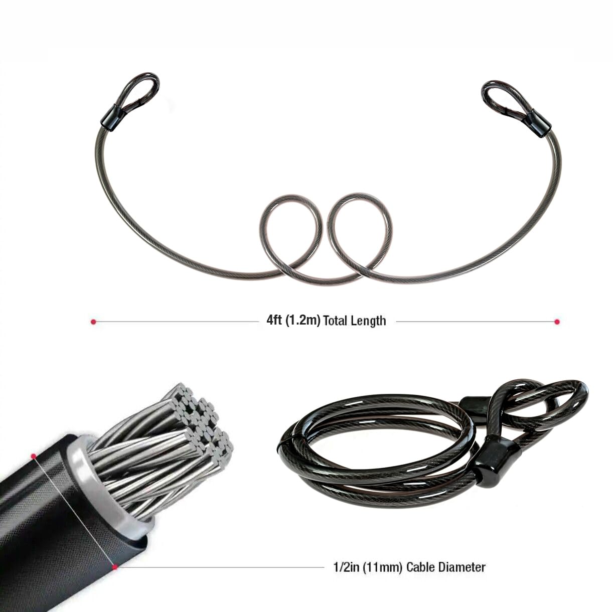 POLICE Candado de bicicleta con llave, candado en U para bicicletas, candado para scooters, equipo al aire libre, candado de bicicleta recubierto de silicona con cable, color negro