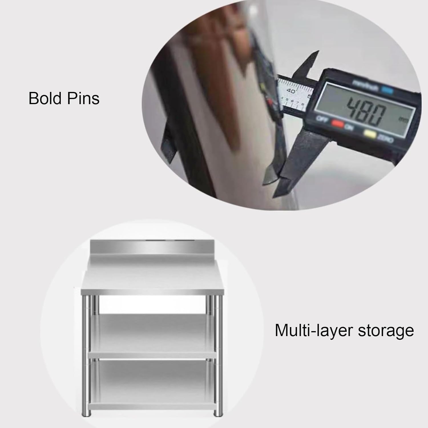 2 Tier Shelving Stainless Steel Workbench Kitchen Work Tables with Double Holes Commercial Worktop with Backboard Food Prep Table