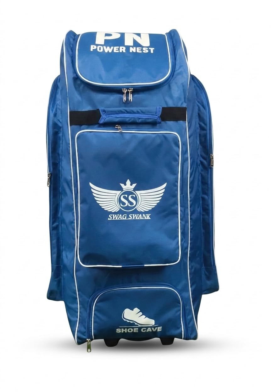 Power Nest Cricket Kit Bag with Shoe Cave, Blue, Wheeled Cricket Equipment Bag with Multiple Compartments (Blue)