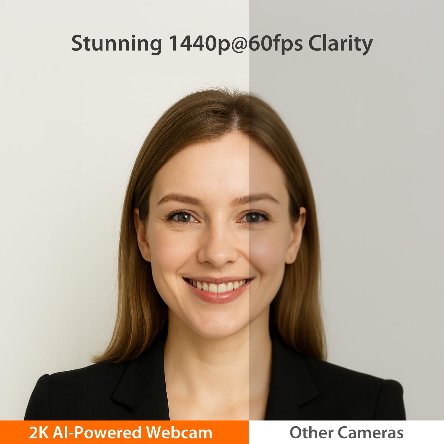 j5create Cámara Web 2K a 60 FPS con Encuadre por IA, Enfoque automático, micrófono de Alta fidelidad, Cubierta de privacidad y Soporte Extensible, Compatible con Zoom/Teams/Meet (JVU302)