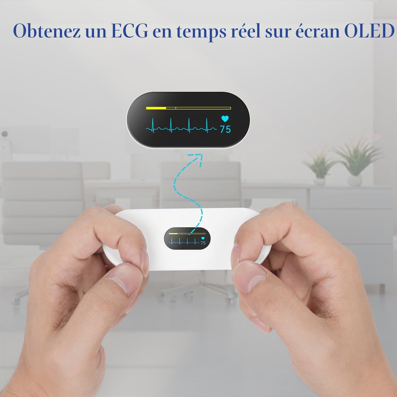 CheckMe ER2-S ECG Portable, pour le Domicile, Appareil ECG avec Ceinture Thoracique, 30s - 15Mins, Stockage Illimité des Données, écran OLED 0,96 Pouces, pour iOS & Android
